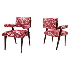 Pair of Lounge Chair in the Style of Franco Albini with Patterned Fabric, Italy