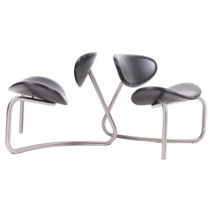Pair of Lounge Chair sin Patinated Leather and Steel by Erik Magnussen