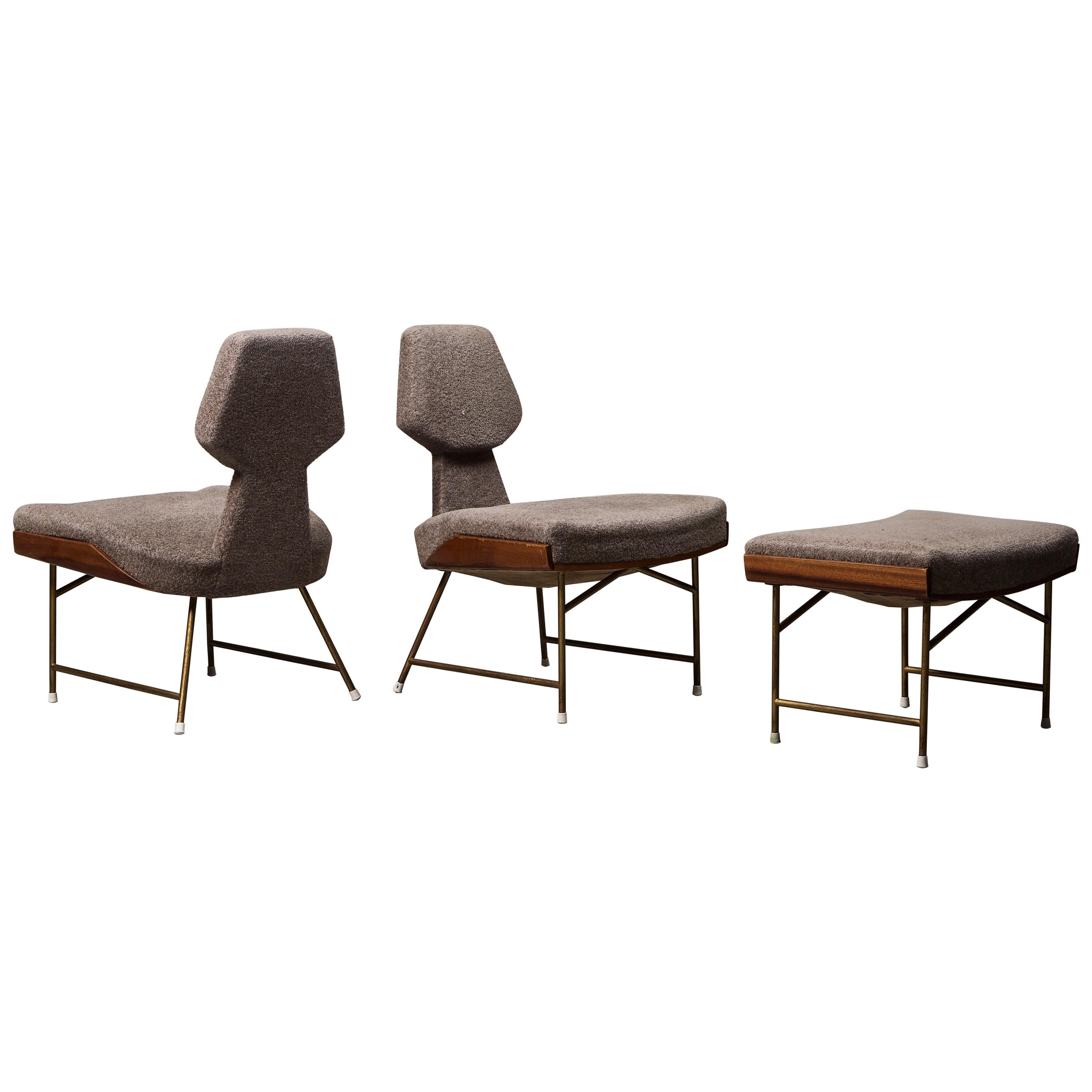 Pair of Lounge Chairs and One Ottoman by Renzo Zavanella