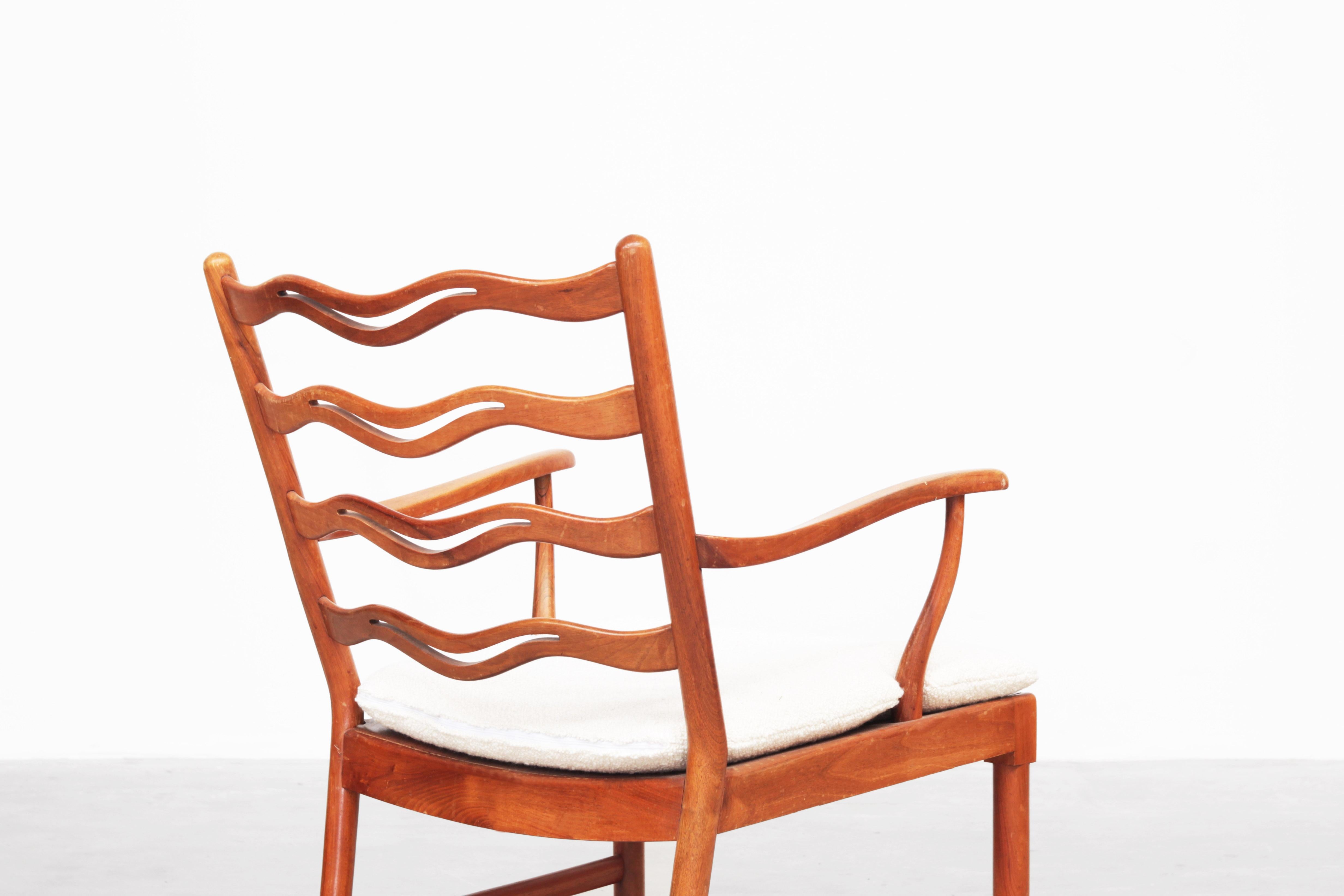 Bouclé Pair of Lounge Chairs Armchair by Ole Wanscher for Fritz Hansen, Denmark, 1940s