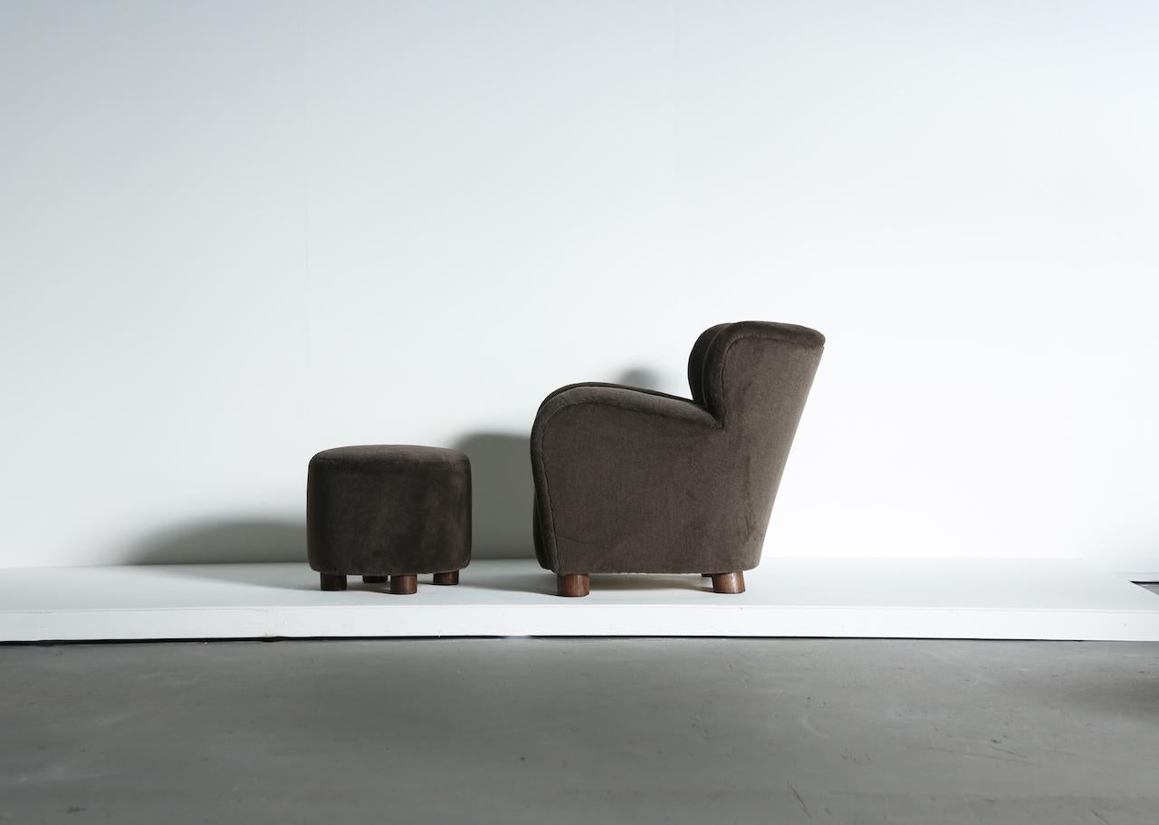 Paar Loungesessel / Sessel und Ottomane aus reinem Alpaka, gepolstert im Angebot 6