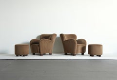 Pair of Lounge Chairs / Armchairs and Ottomans, Upholstered in Pure Alpaca