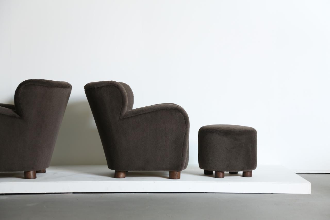 Paar Loungesessel / Sessel und Ottomane aus reinem Alpaka, gepolstert im Angebot 2