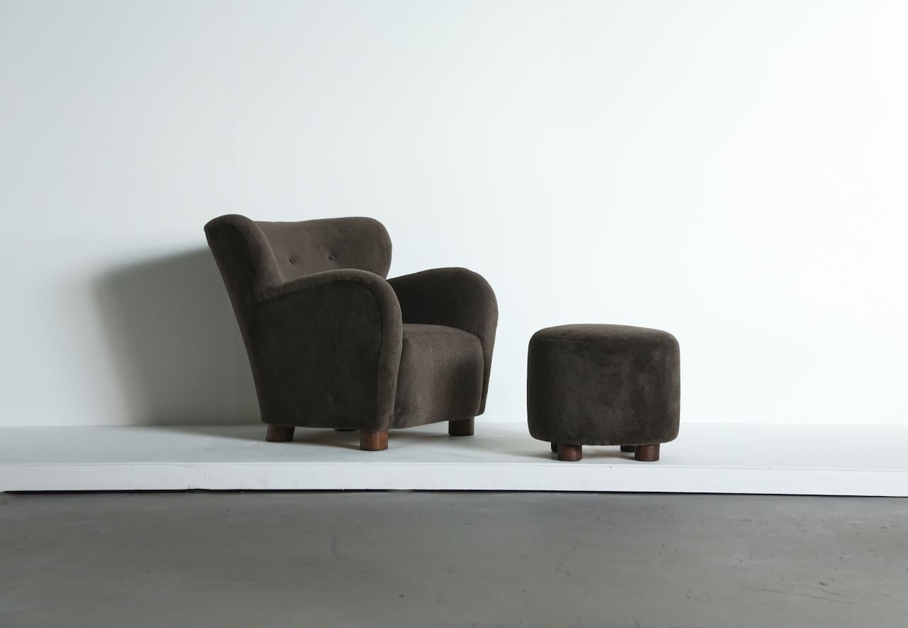 Paar Loungesessel / Sessel und Ottomane aus reinem Alpaka, gepolstert im Angebot 3