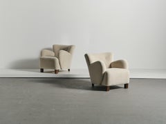 Pair of Lounge Chairs / Armchairs, Denmark, 1940s, Upholstered in Pure Alpaca