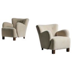 Paar Loungesessel / Sessel, Dänemark, 1940er Jahre, gepolstert mit reinem Alpaka