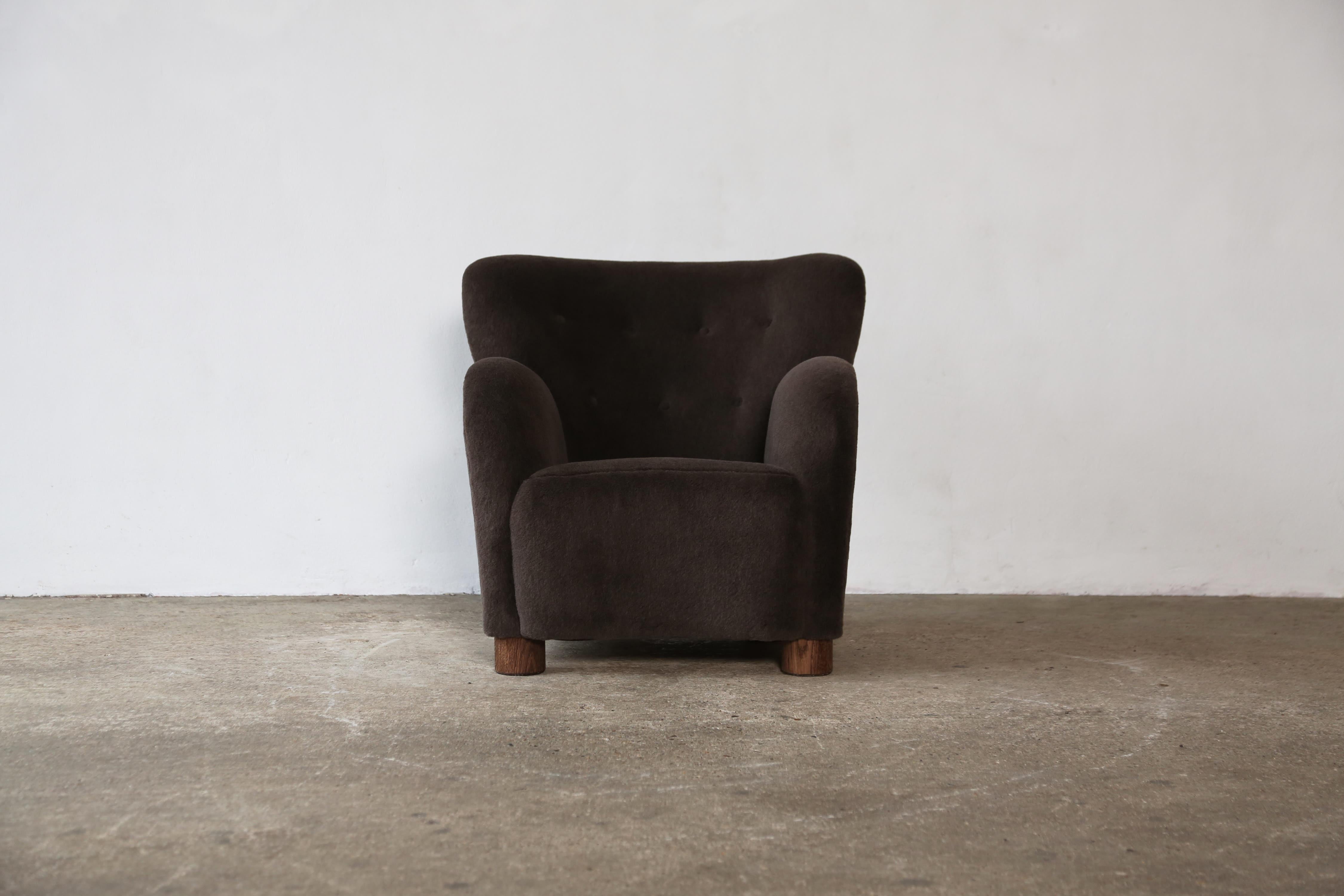 Pair of Lounge Chairs / Armchairs, Upholstered in Pure Alpaca For Sale 8