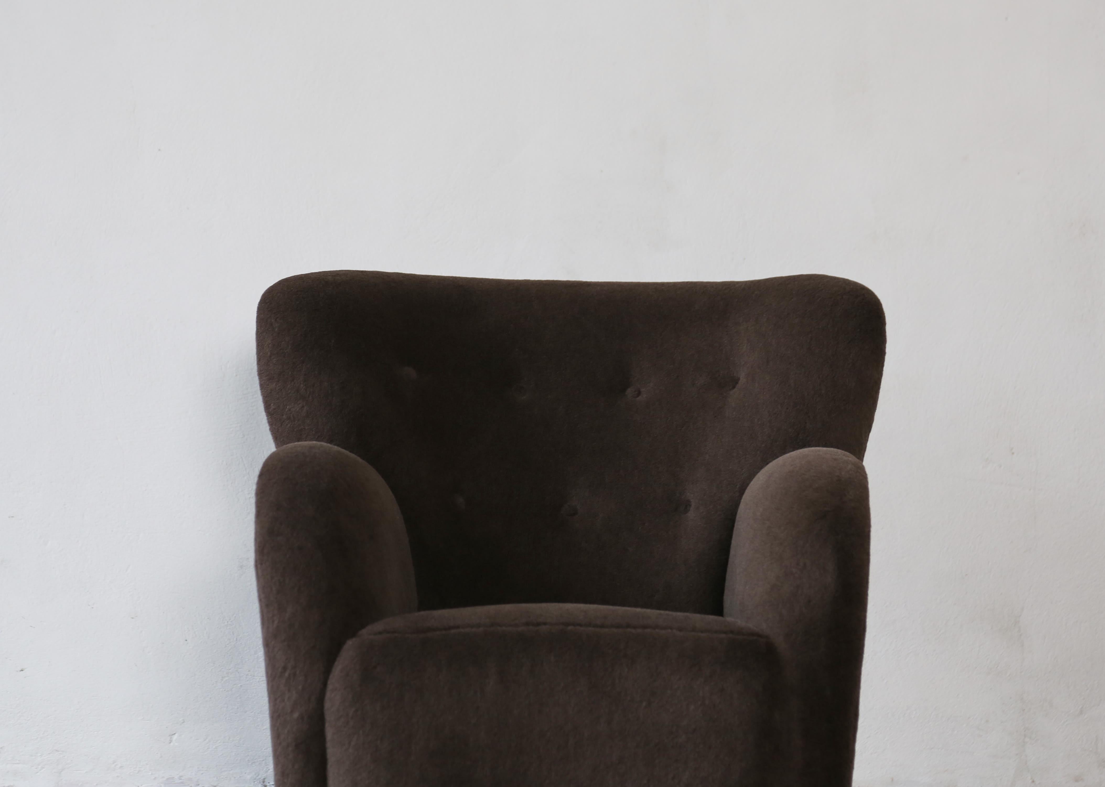 Pair of Lounge Chairs / Armchairs, Upholstered in Pure Alpaca For Sale 9