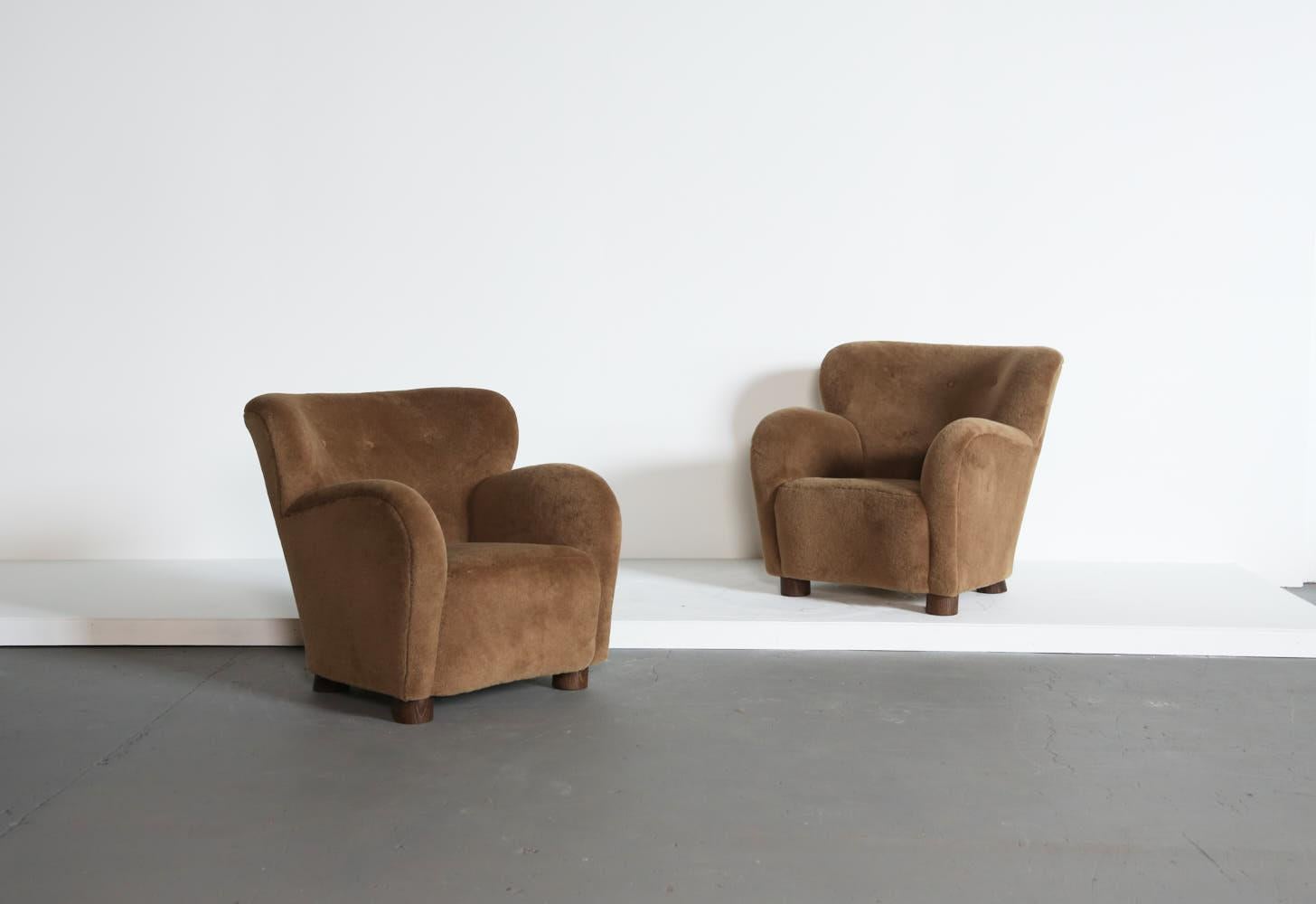 Paar Loungesessel / Sessel, gepolstert mit reinem Alpaka (Skandinavische Moderne) im Angebot