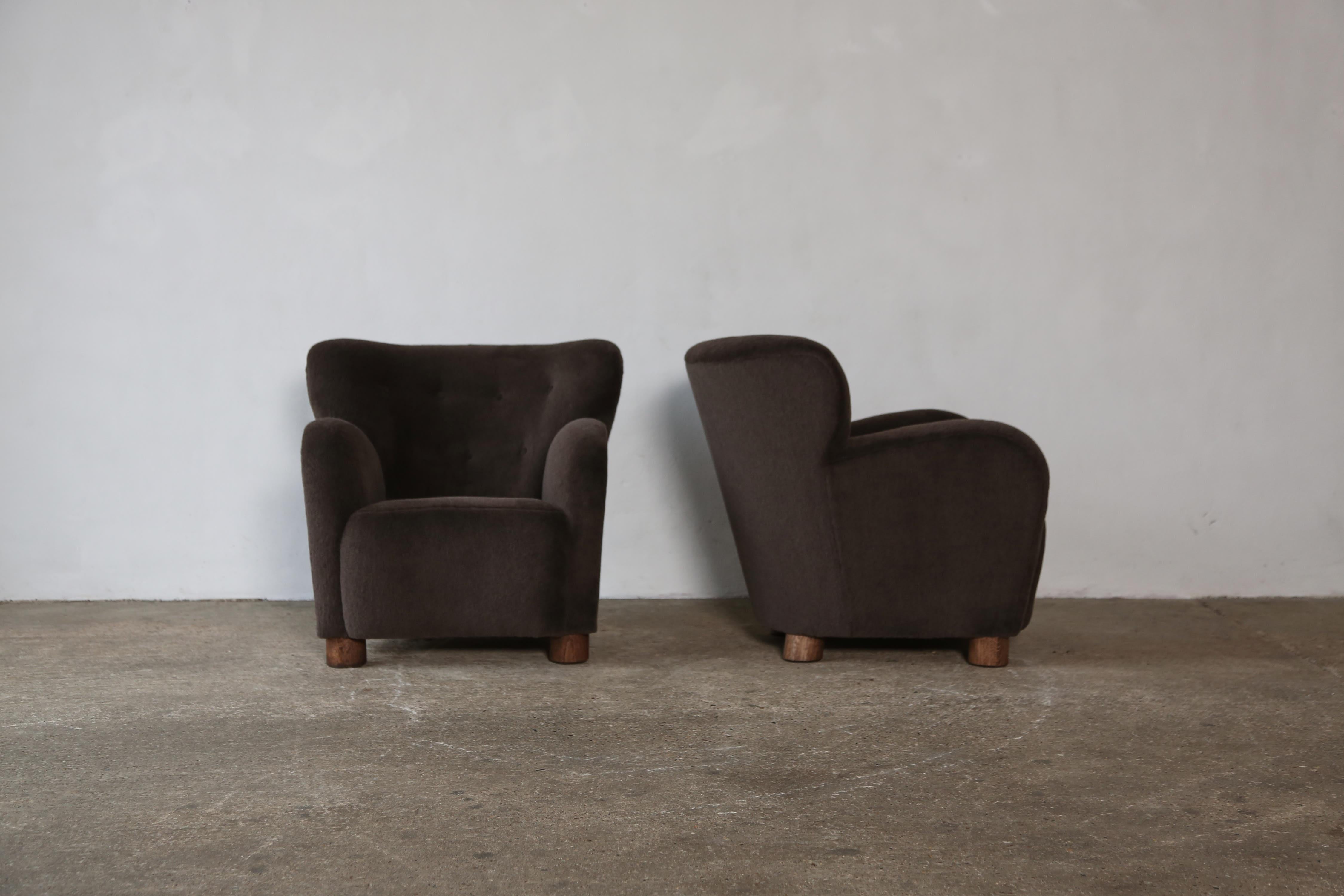 Pair of Lounge Chairs / Armchairs, Upholstered in Pure Alpaca For Sale 1