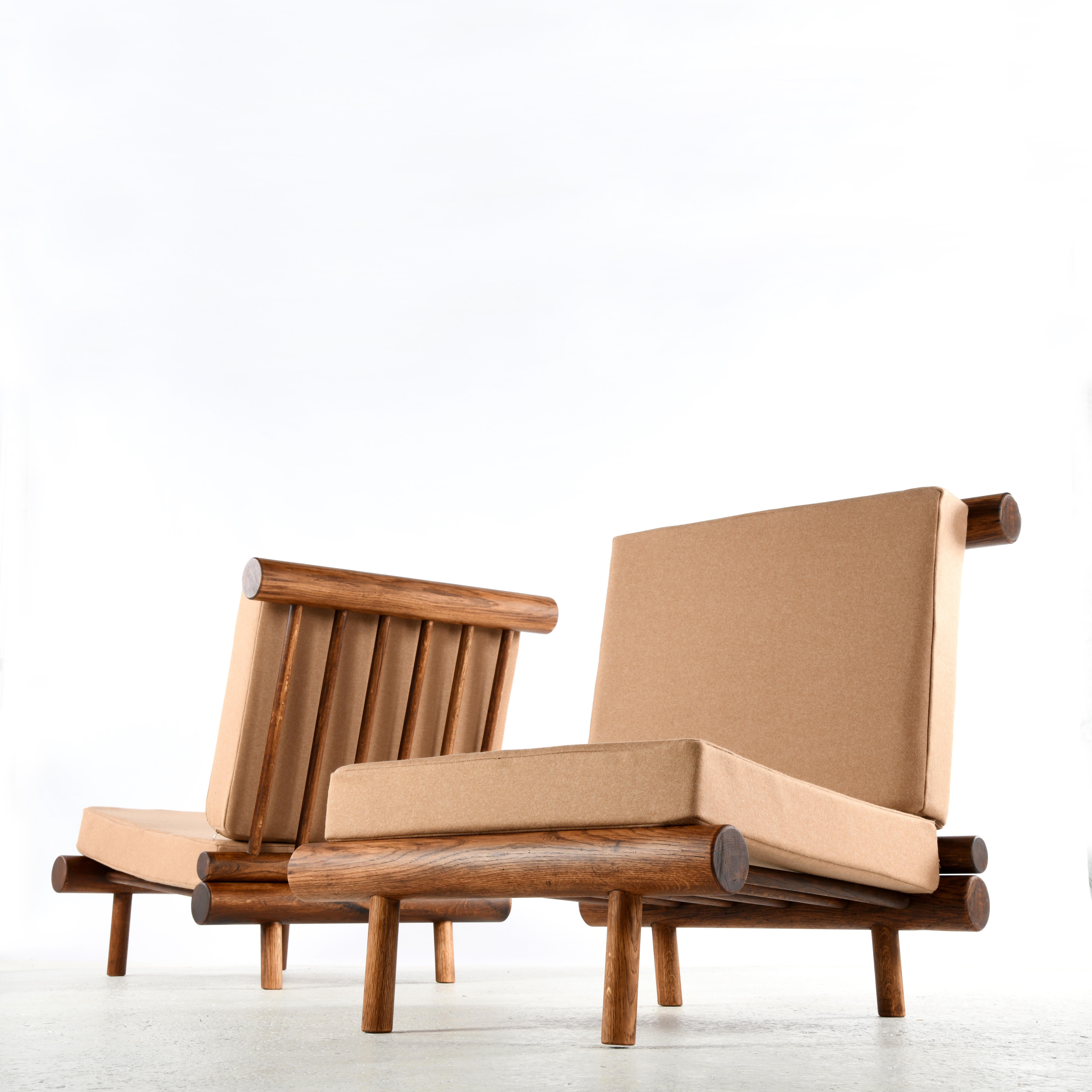 Fabric Pair of lounge chairs attributed to Charlotte Perriand, France in the 60s For Sale