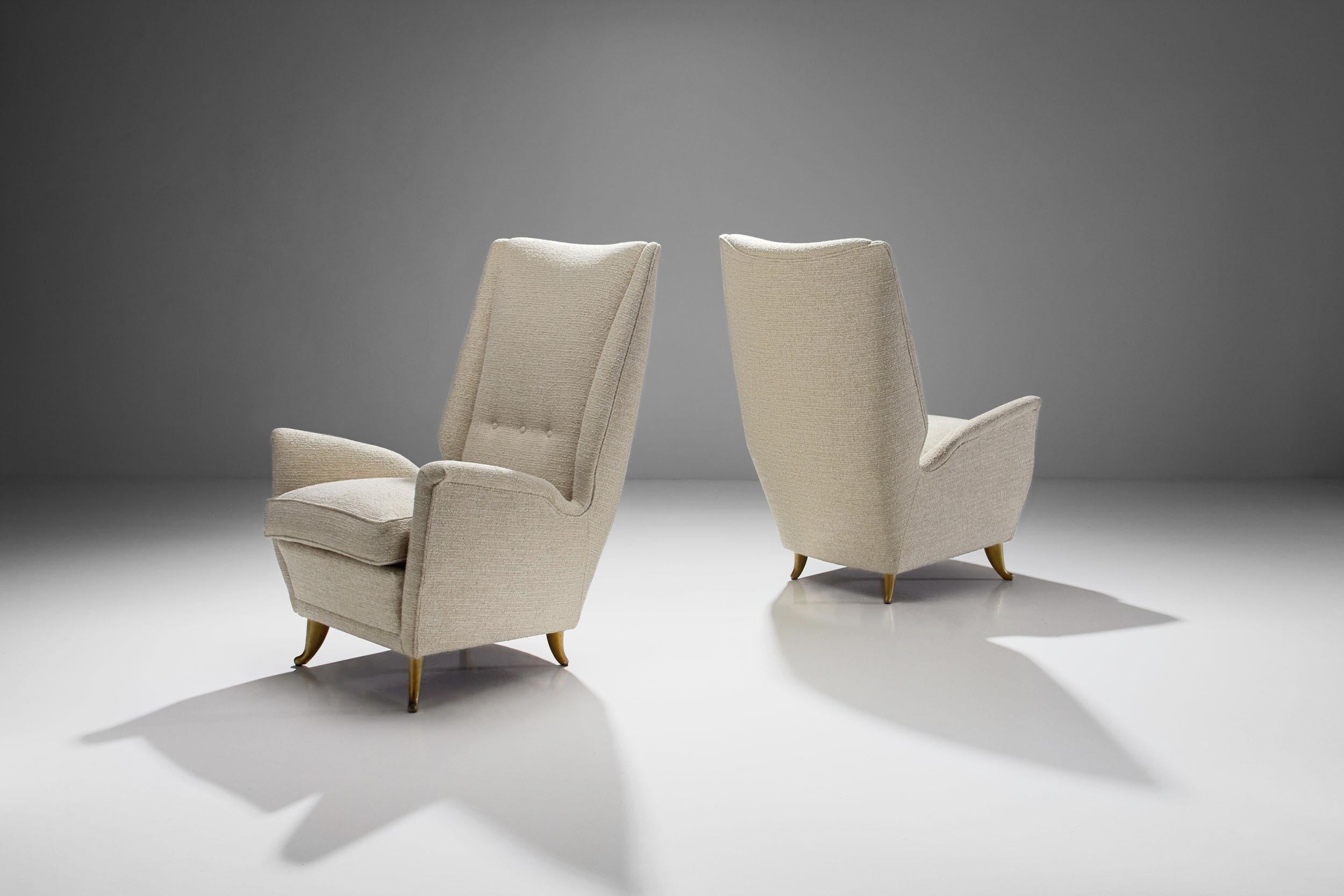 This elegant pair of lounge chairs is attributed to the Italian designer Gio Ponti and was produced by ISA Bergamo in Italy during the 1950s. Several of Ponti’s designs had been manufactured by the ISA company in the late 1940s and ‘50s.

The chairs