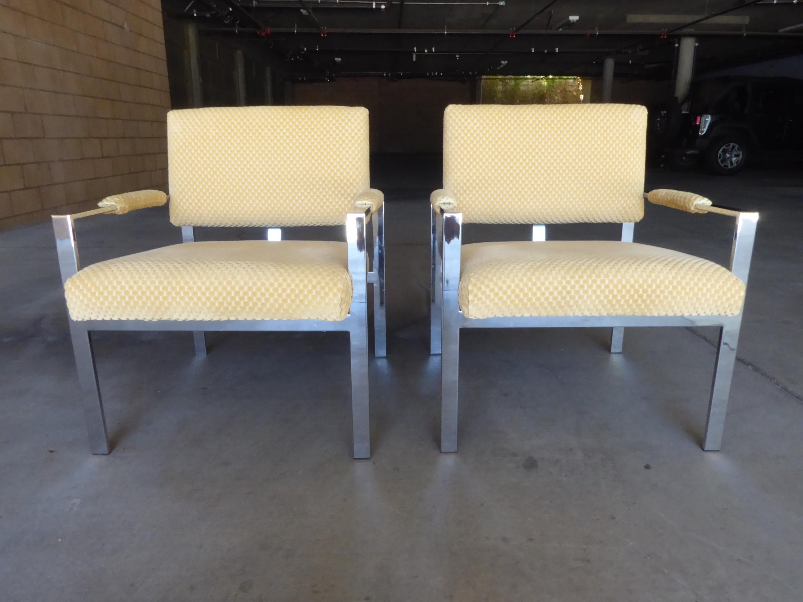 Plated Pair of Lounge Chairs Attributed to Harvey Probber for Thayer Coggin