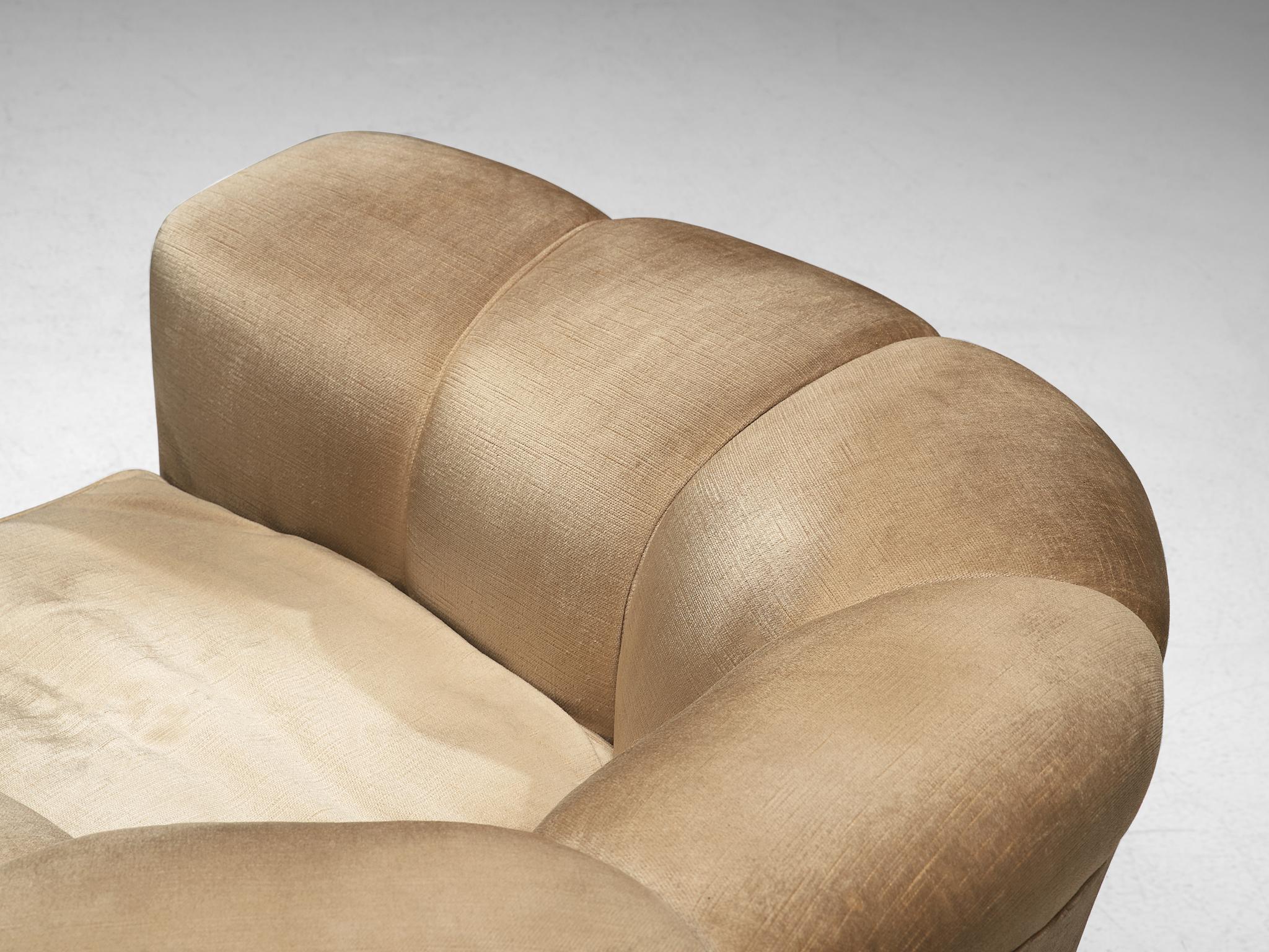 Mid-20th Century Pair of Lounge Chairs, Beige Velour, Italy, 1960s