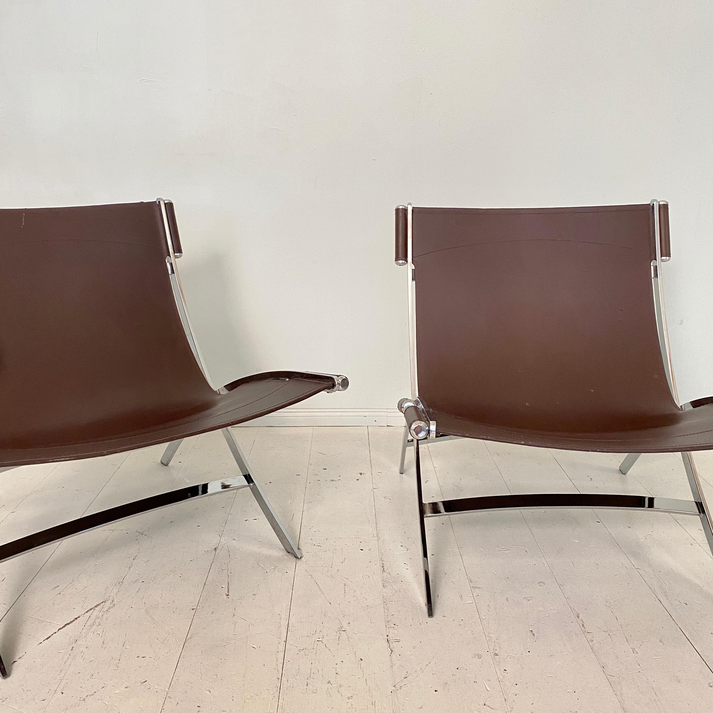 Mid-Century Modern Pair of Lounge Chairs by Antonio Citterio in Chrome and Leather for Flexform