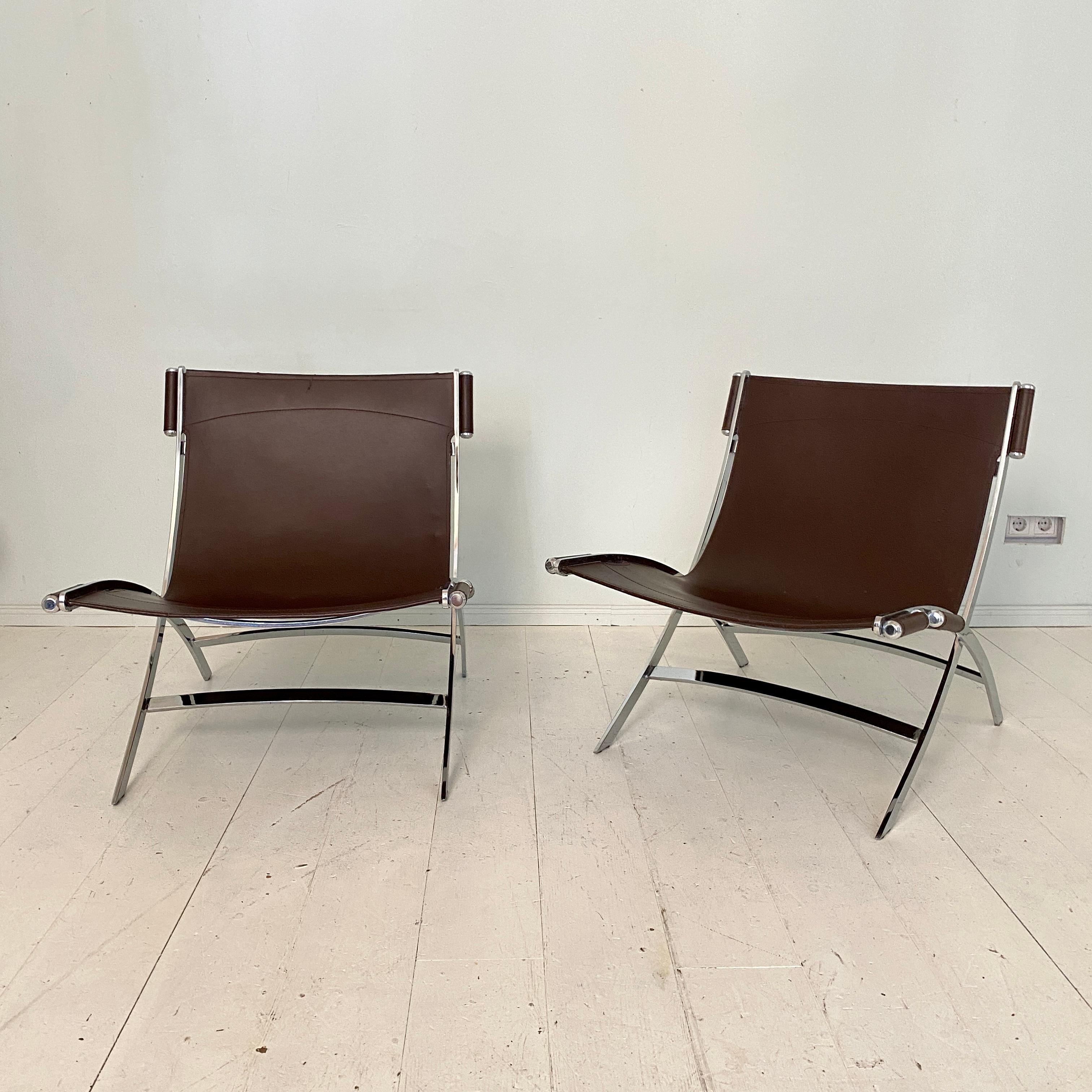 Pair of Lounge Chairs by Antonio Citterio in Chrome and Leather for Flexform In Good Condition In Berlin, DE