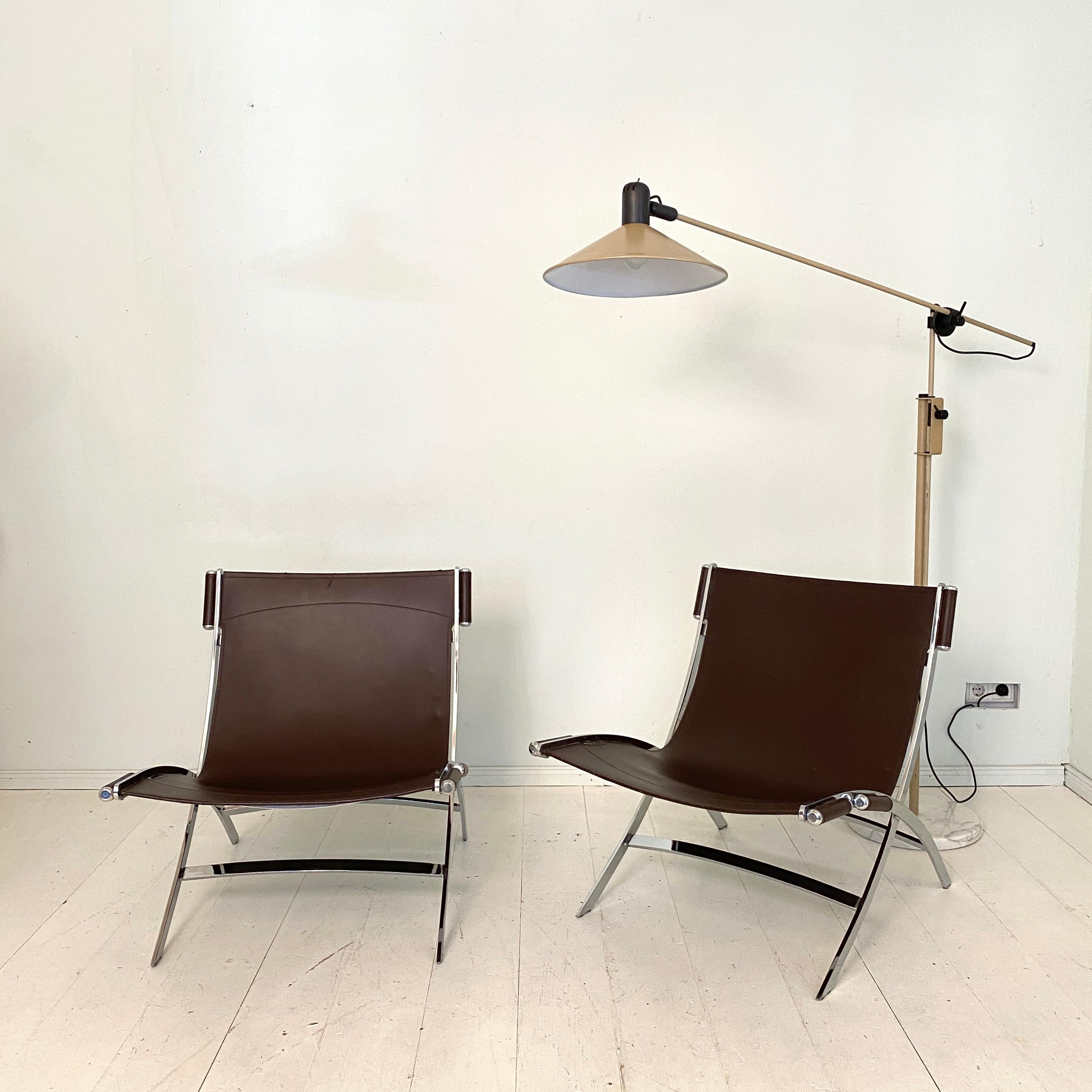 Late 20th Century Pair of Lounge Chairs by Antonio Citterio in Chrome and Leather for Flexform
