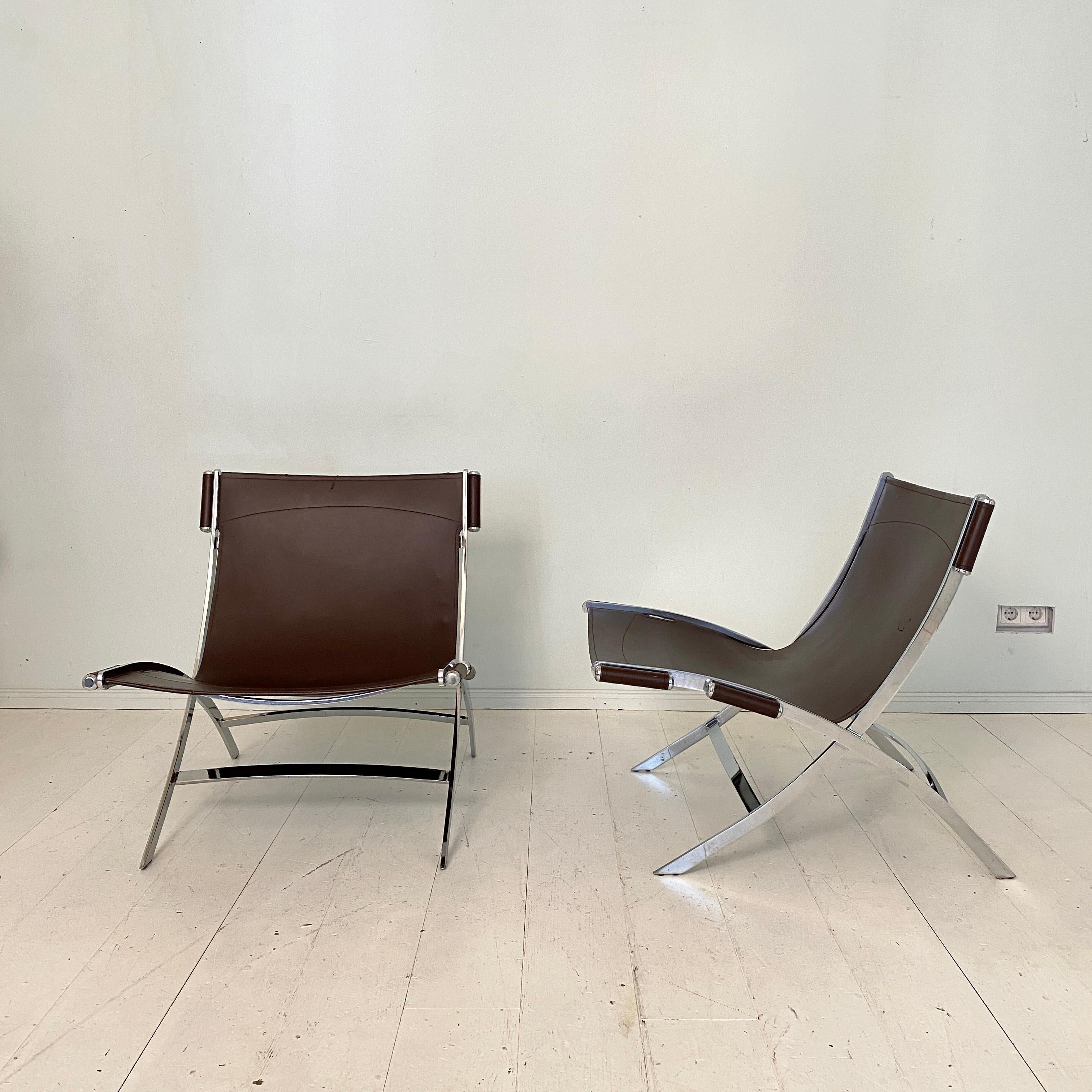 Pair of Lounge Chairs by Antonio Citterio in Chrome and Leather for Flexform 3