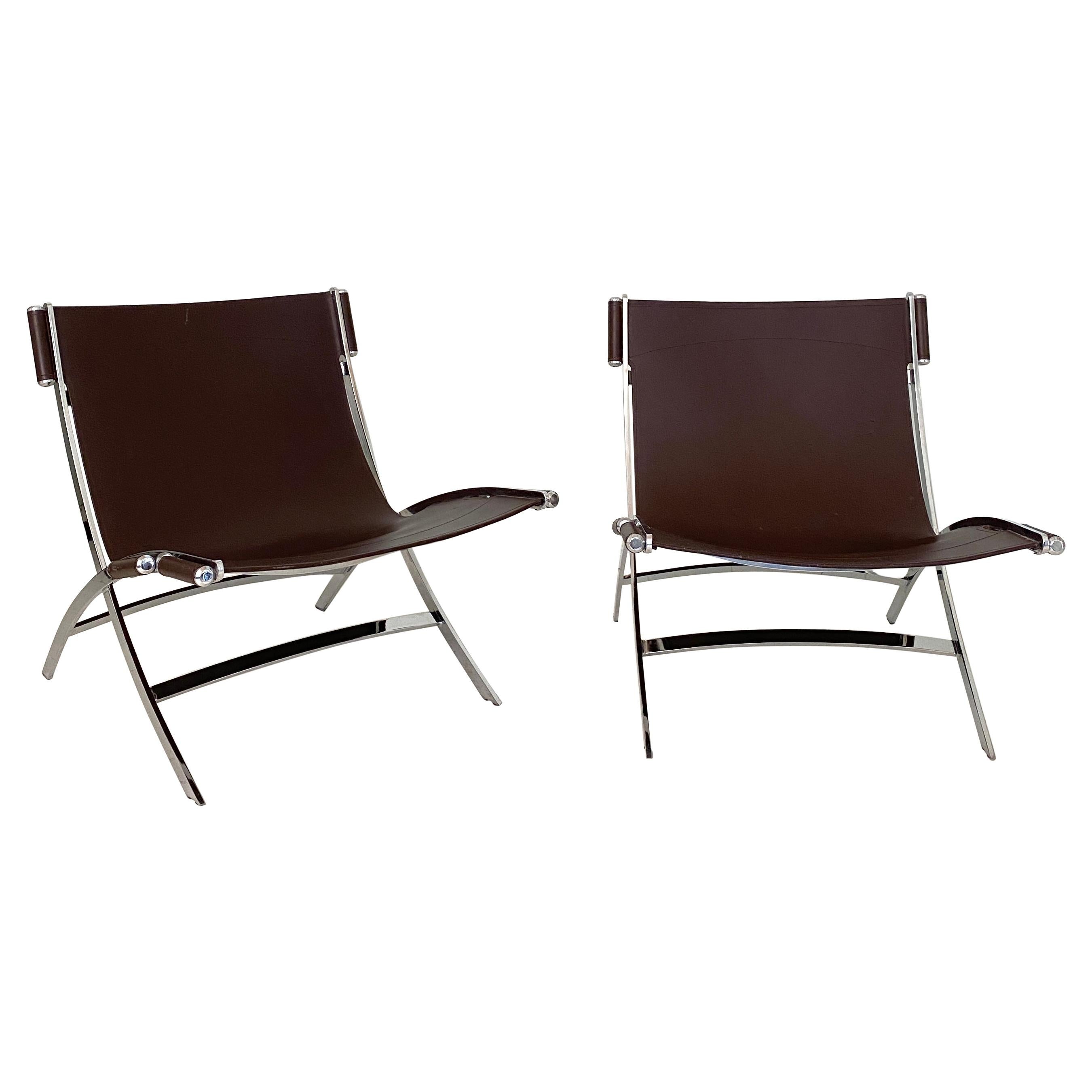 Pair of Lounge Chairs by Antonio Citterio in Chrome and Leather for Flexform