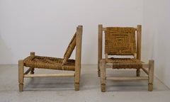 Pareja de tumbonas de Audoux-Minet, cuerda y madera, Francia, años 50