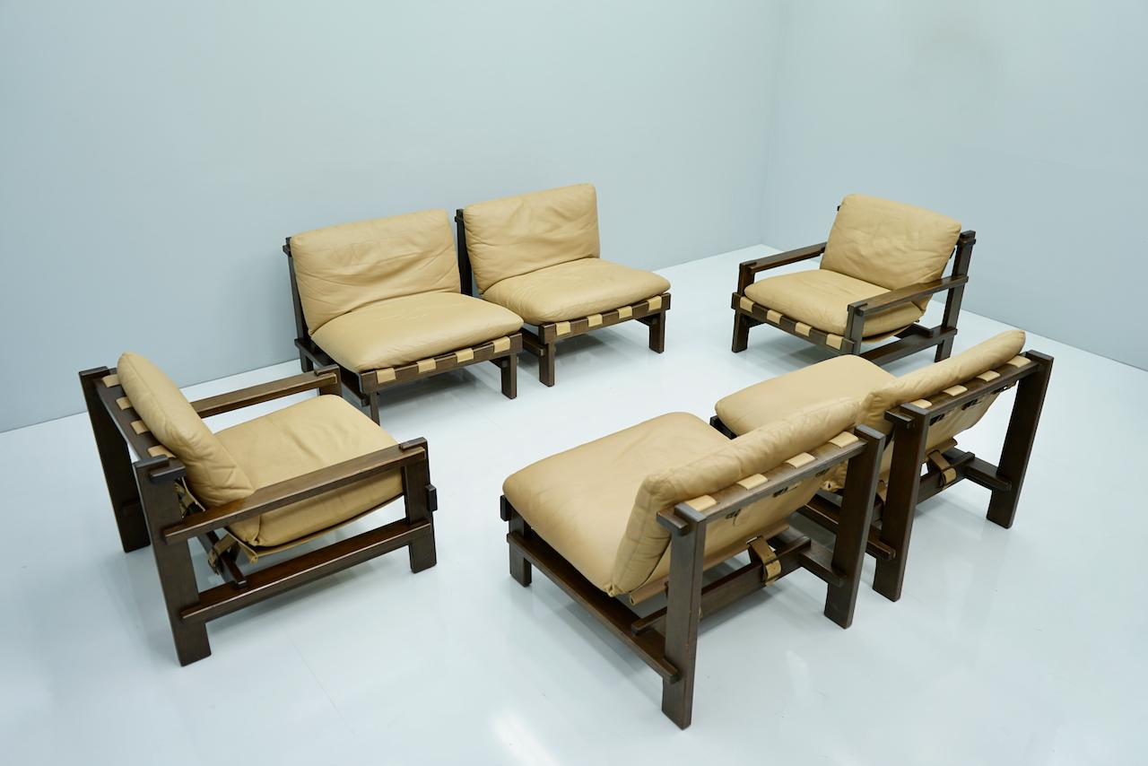 Pair of Lounge Chairs by Carl Straub Denmark 60s in Oak and Light Brown Leather 4