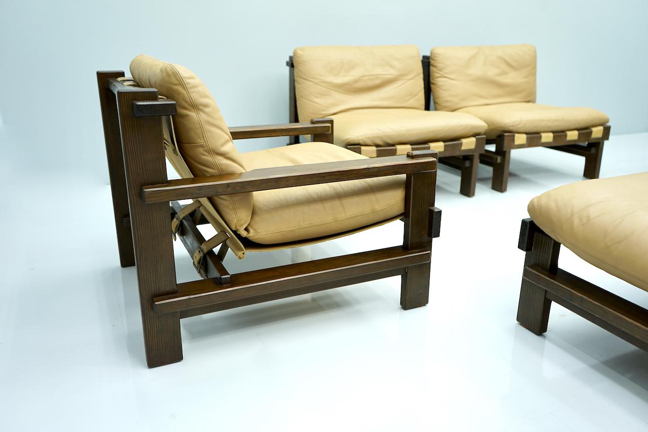 Pair of Lounge Chairs by Carl Straub Denmark 60s in Oak and Light Brown Leather 2