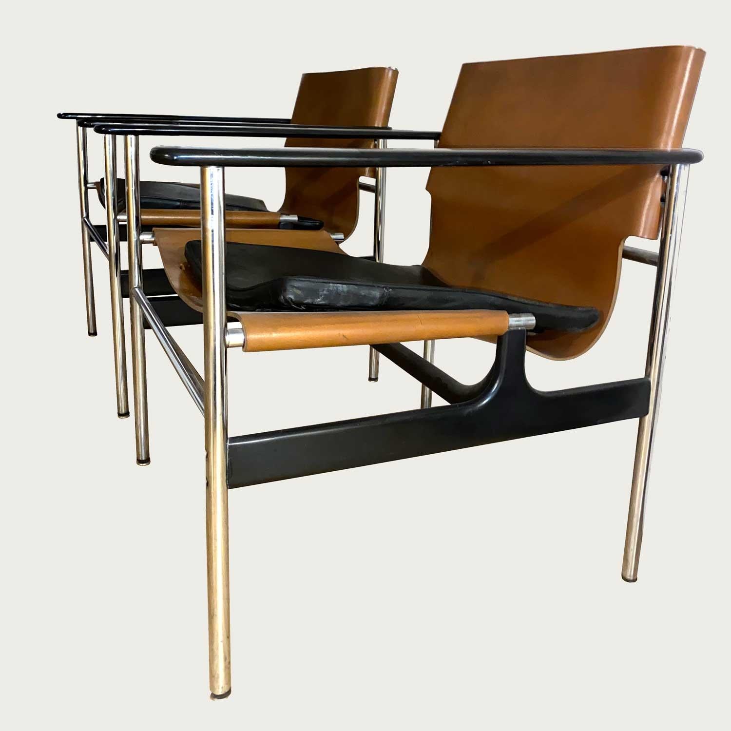 Cuir Paire de fauteuils de salon par Charles Pollock pour Knoll en vente