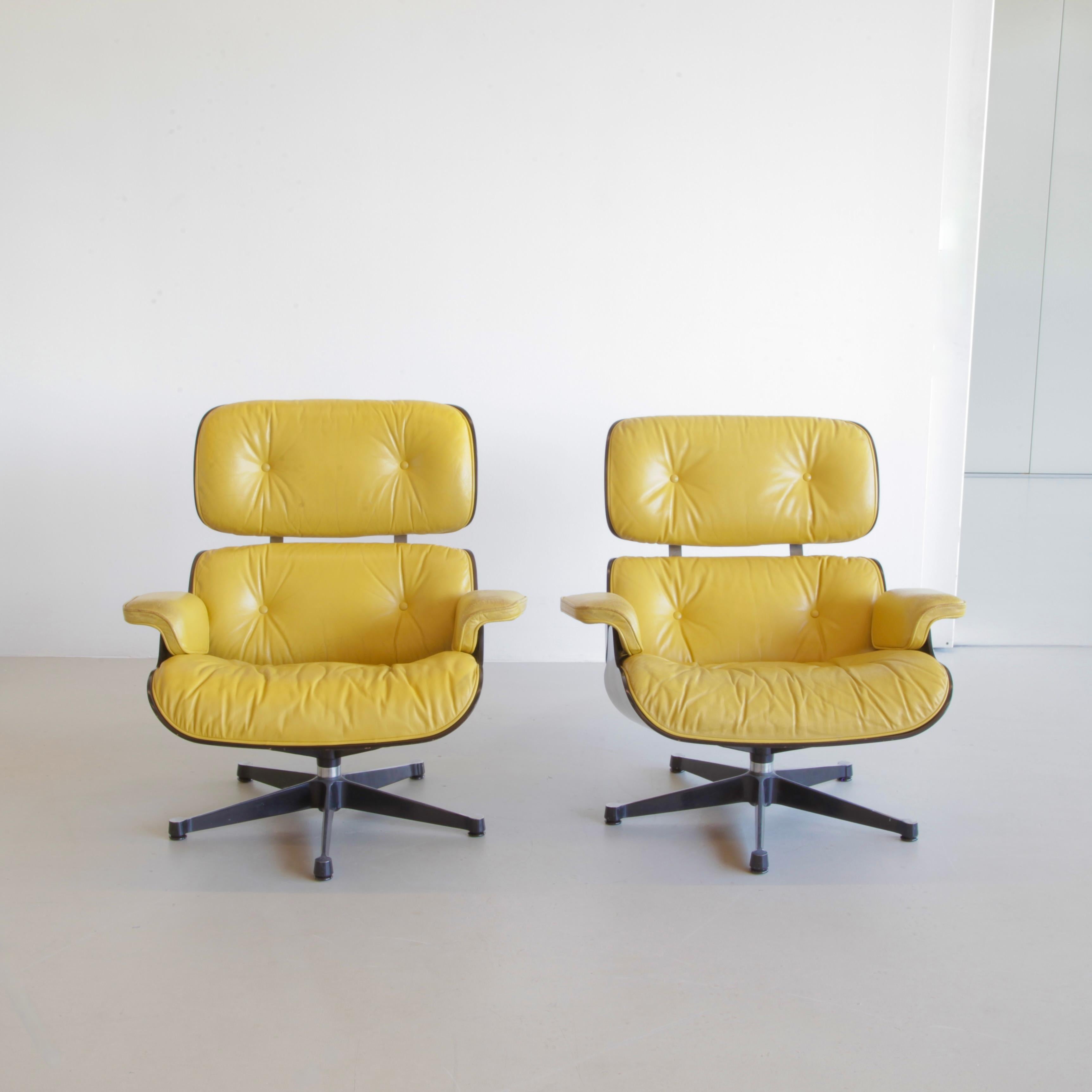 Leather Pair of Lounge Chairs by Charles & Ray Eames, Vitra, 1980s For Sale