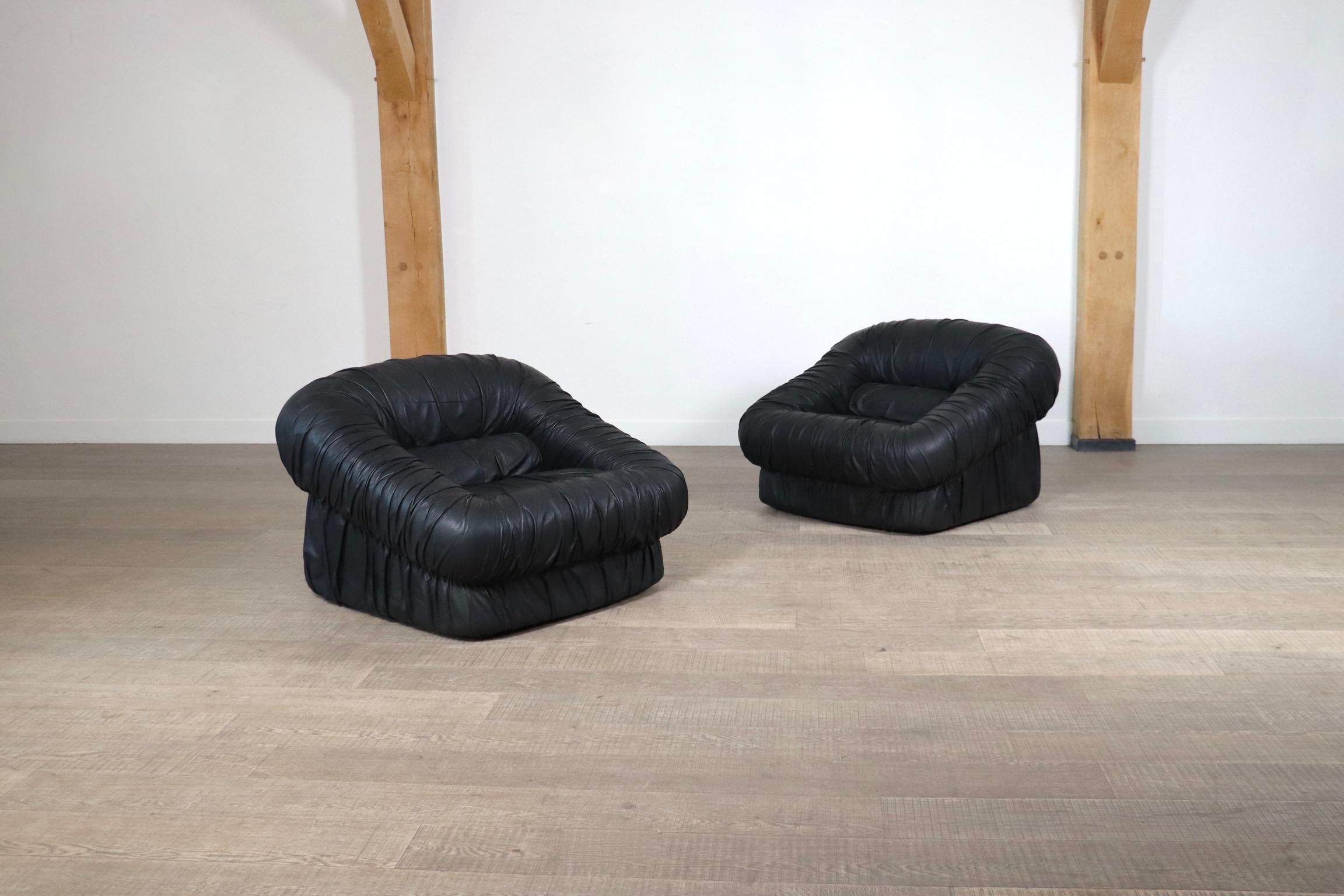 Paar Loungesessel von De Pas, D'Urbino & Lomazzi in Leder für Dall'Oca 1970 im Zustand „Gut“ im Angebot in ABCOUDE, UT