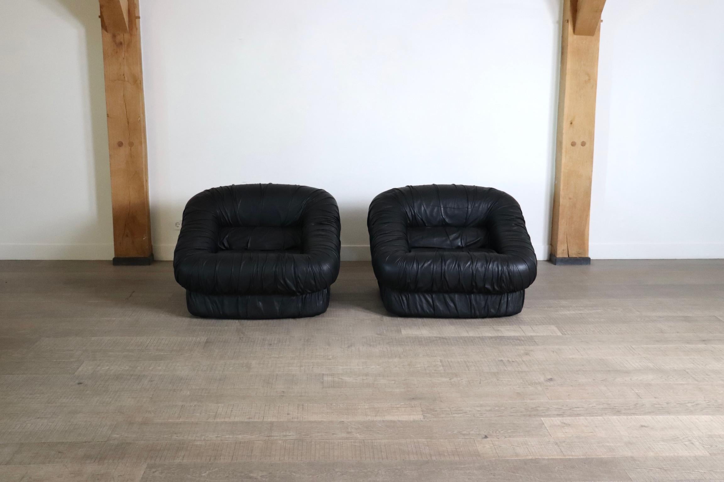 Paar Loungesessel von De Pas, D'Urbino & Lomazzi in Leder für Dall'Oca 1970 (Ende des 20. Jahrhunderts) im Angebot