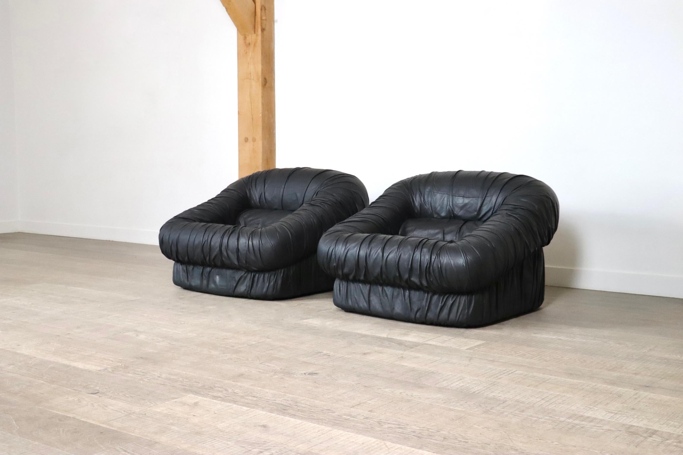 Paar Loungesessel von De Pas, D'Urbino & Lomazzi in Leder für Dall'Oca 1970 im Angebot 1