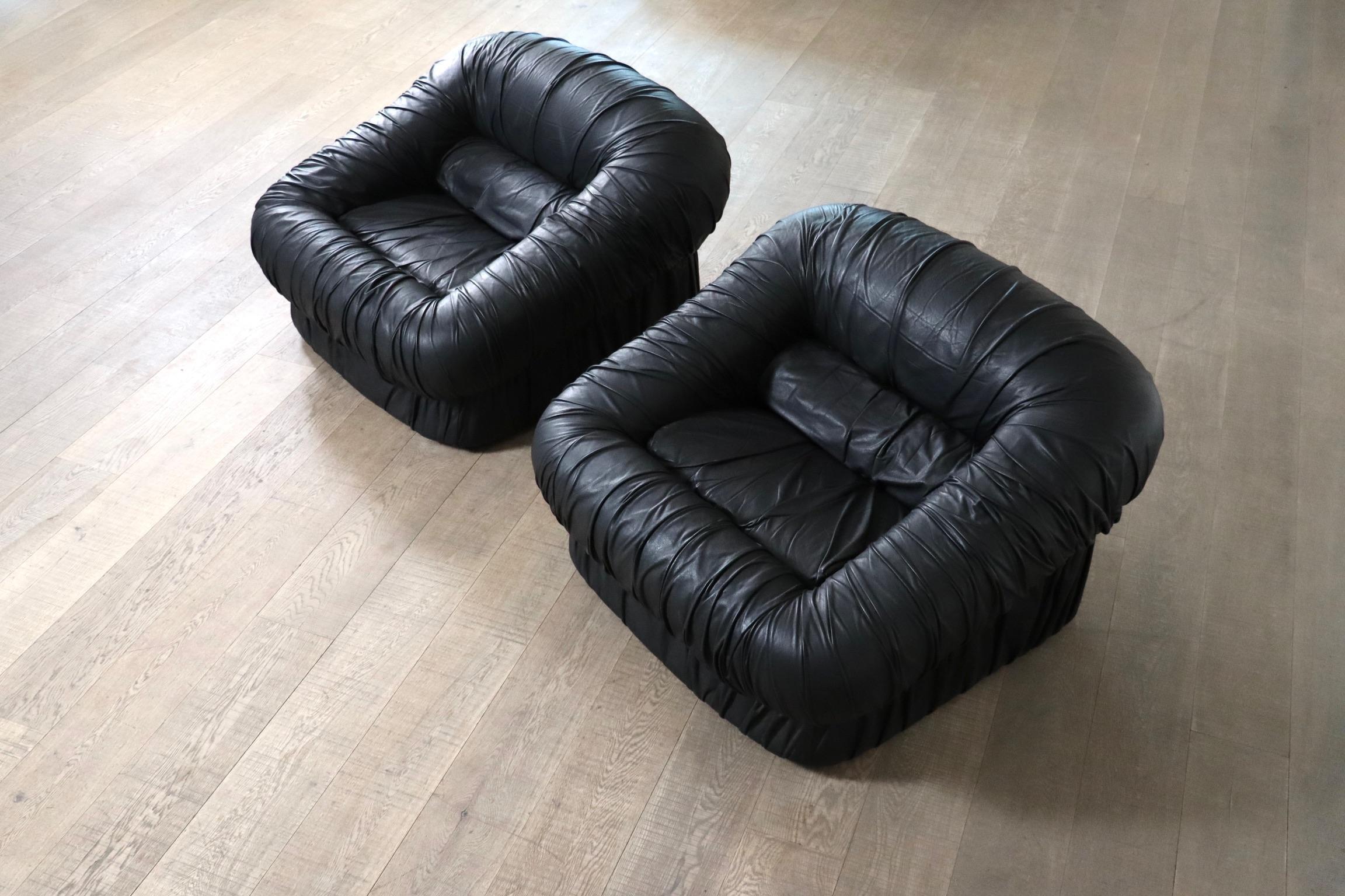 Paar Loungesessel von De Pas, D'Urbino & Lomazzi in Leder für Dall'Oca 1970 im Angebot 4