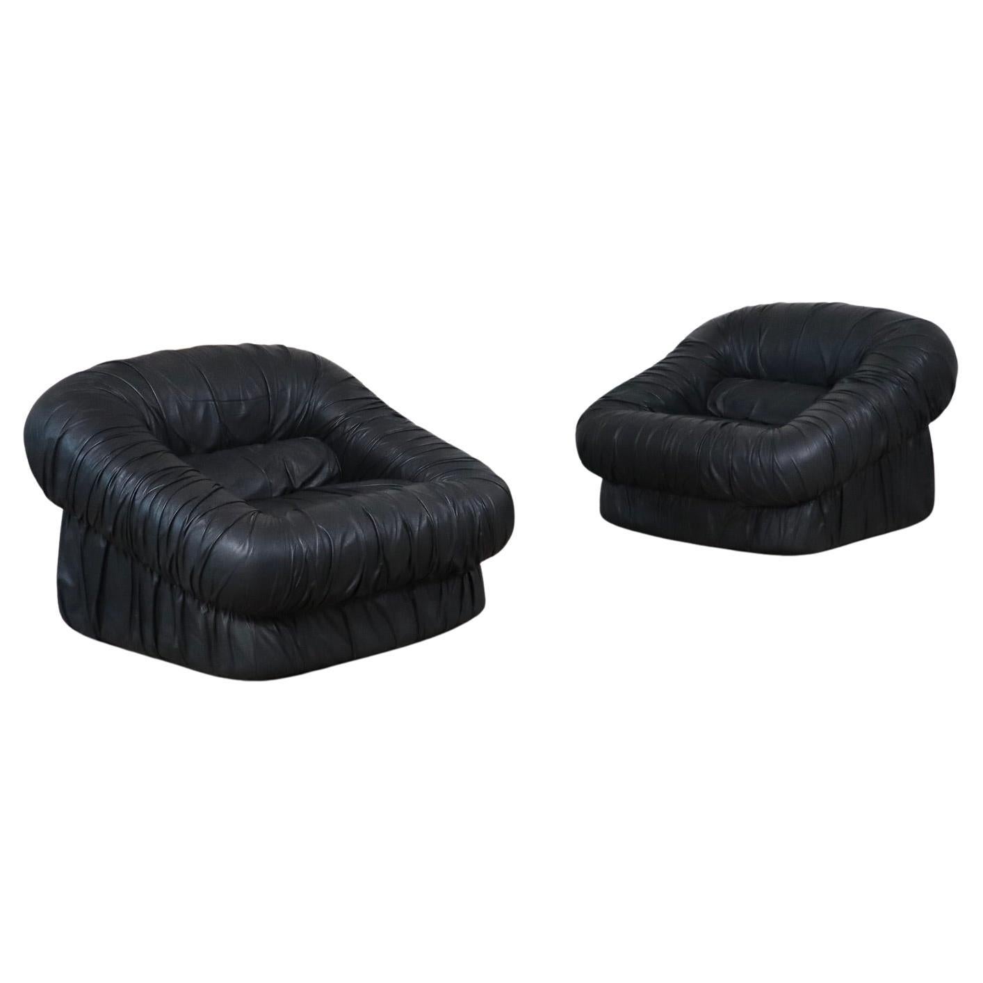 Pair Of Lounge Chairs By De Pas, D’Urbino & Lomazzi In Leather For Dall’Oca 1970