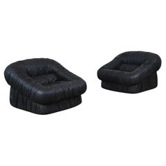 Pair Of Lounge Chairs By De Pas, D’Urbino & Lomazzi In Leather For Dall’Oca 1970