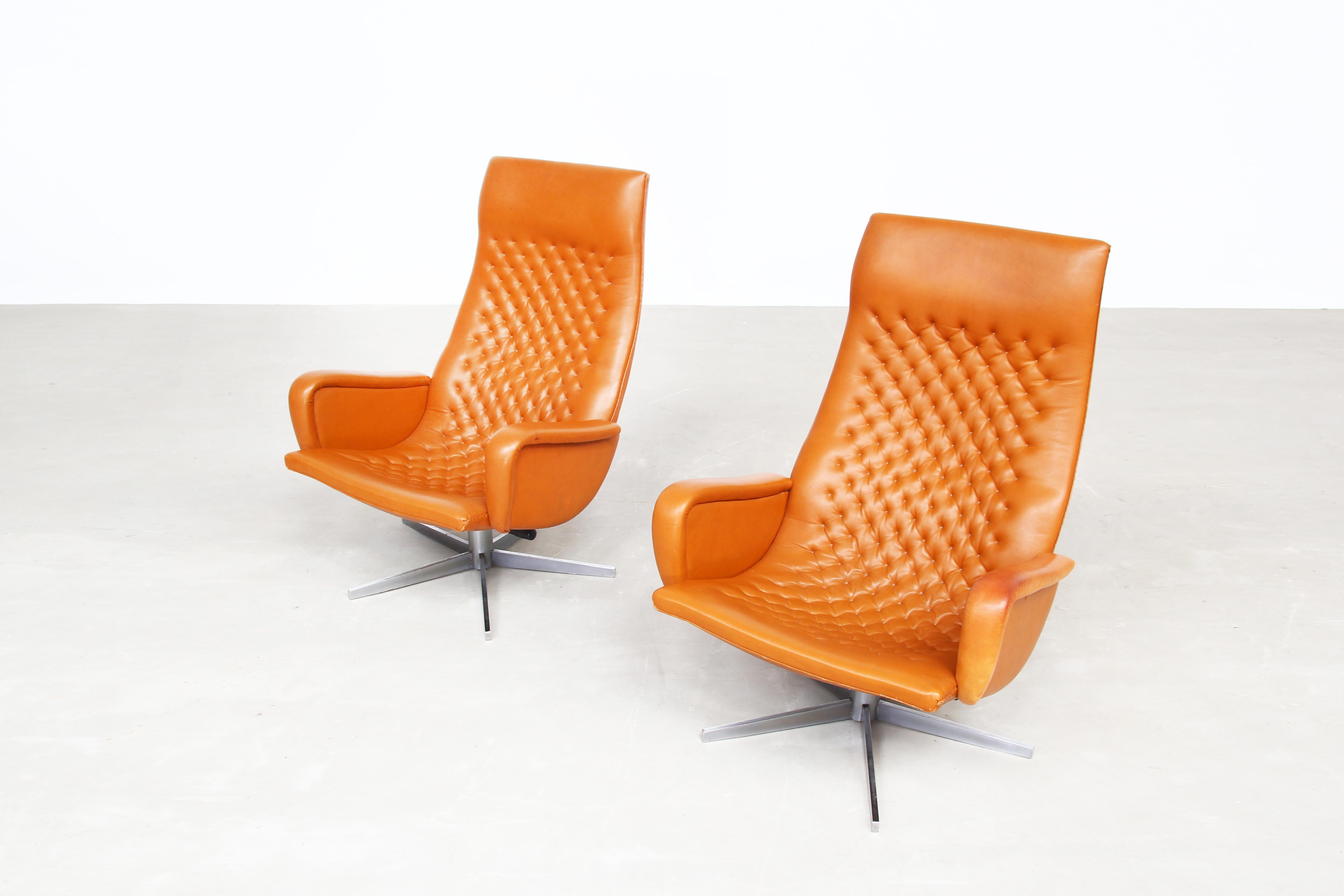 Pair of Lounge Chairs by De Sede Mod. Ds 51, Original 1970s in Cognac Leather 3
