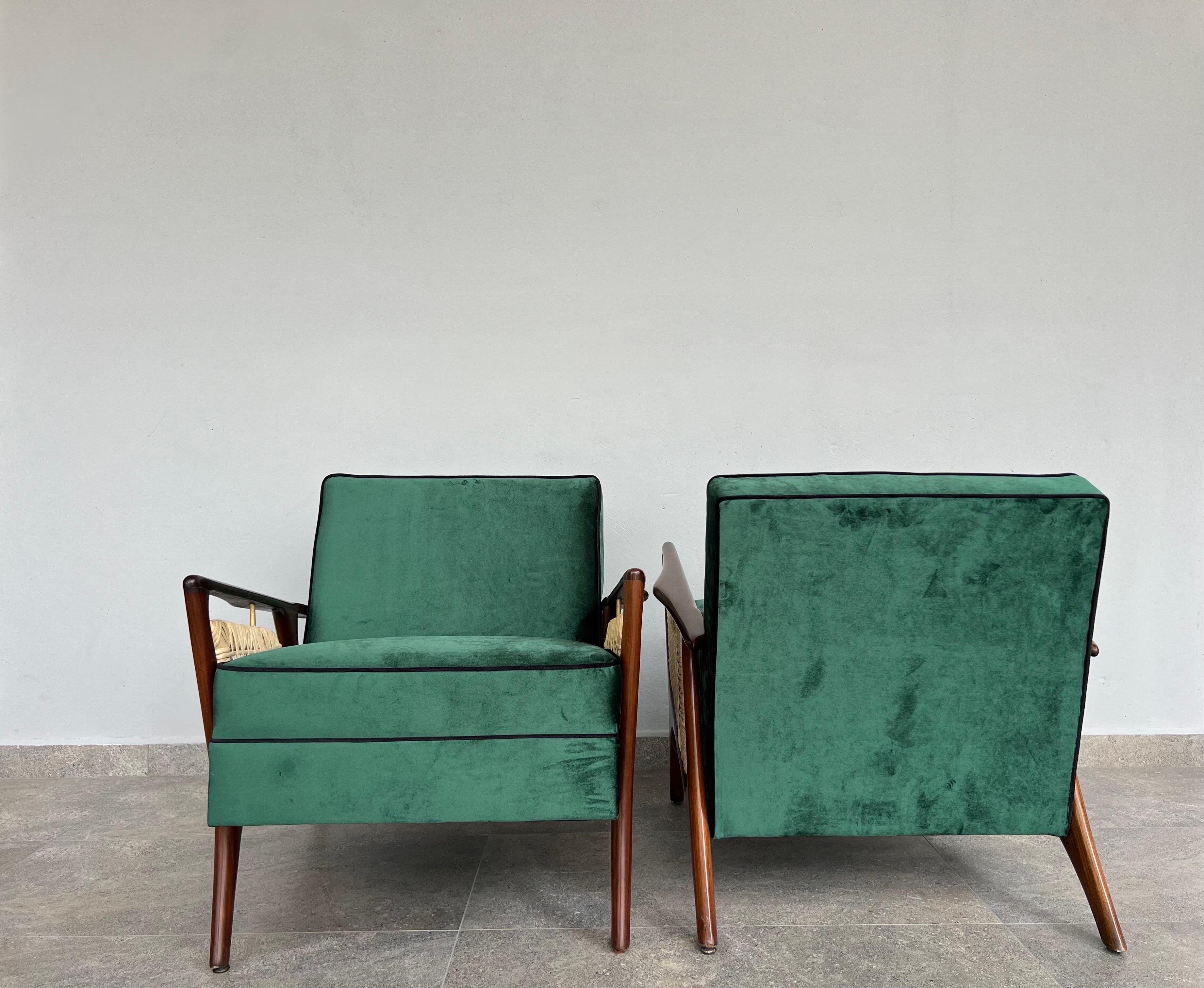 Brass Pair of Lounge Chairs by Eugenio Escudero  For Sale