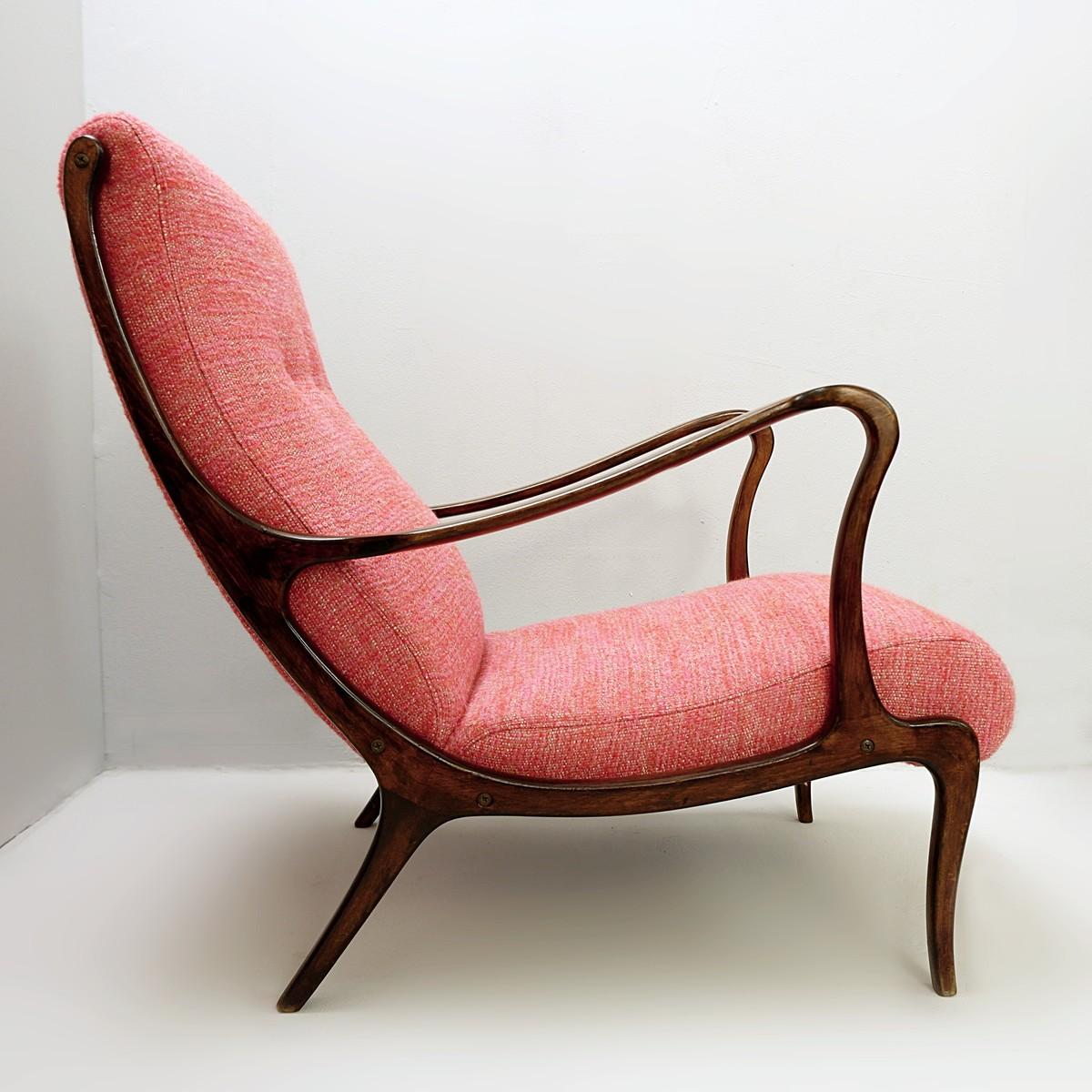 20th Century Pair of Lounge Chairs by Ezio Longhi, 1950s, New Upholstery