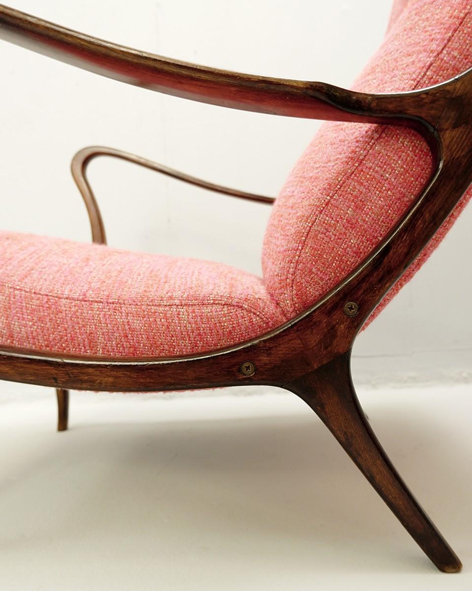 Wood Pair of Lounge Chairs by Ezio Longhi, 1950s, New Upholstery