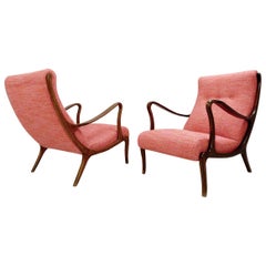 Pair of Lounge Chairs by Ezio Longhi, 1950s, New Upholstery