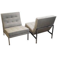 Pair of Lounge Chairs by Florence Knoll for Knoll, 1960s, New Upholstery