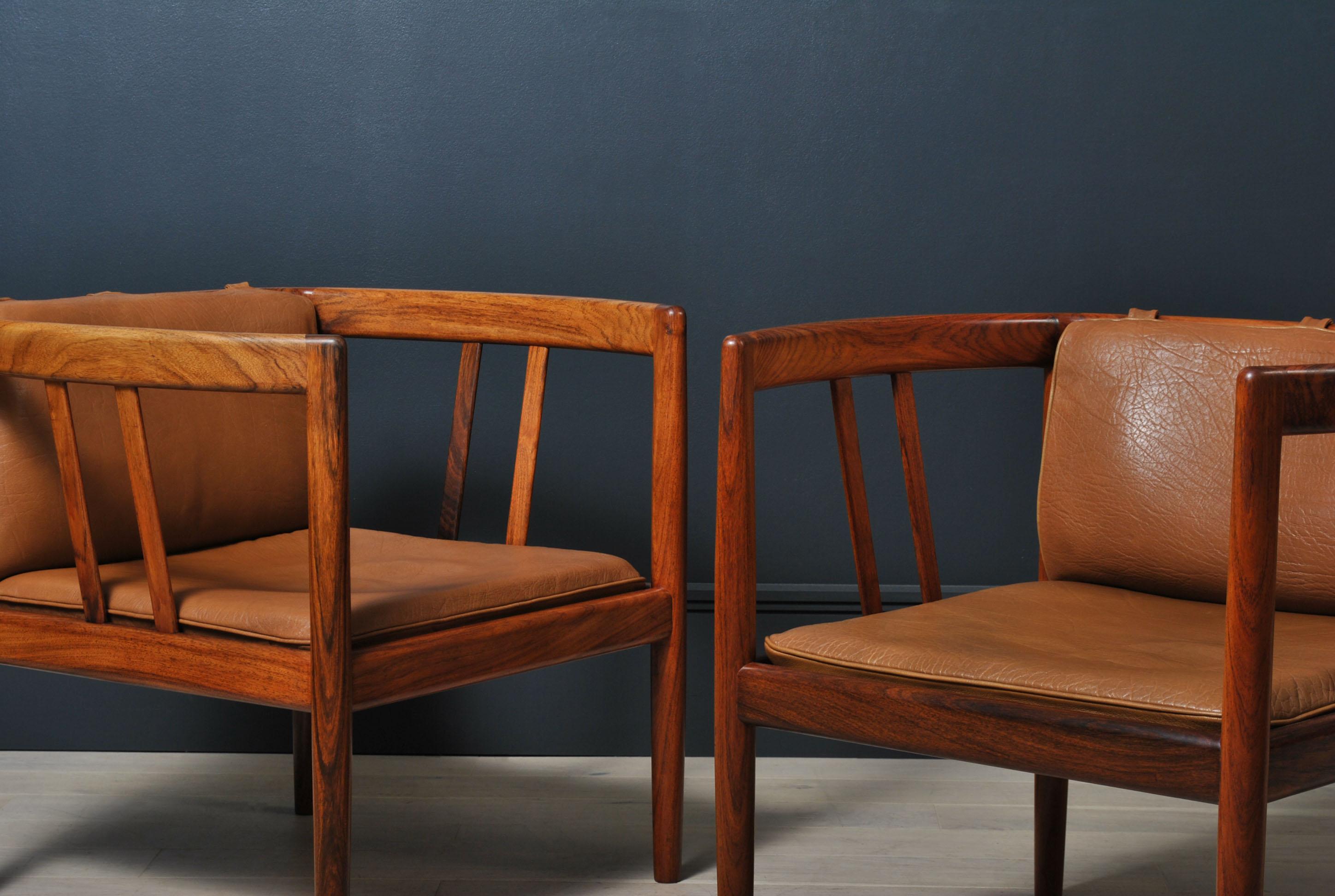 Leather Pair of Lounge Chairs by Illum Wikkelsø & Holger Christiansen