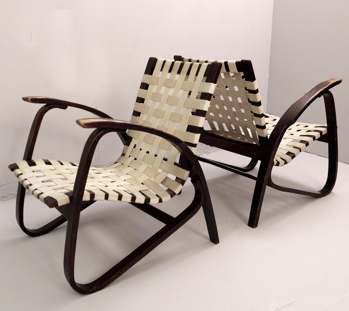 Pair of lounge chairs by Jan Vanek for UP Závody, Czech, 1930s.