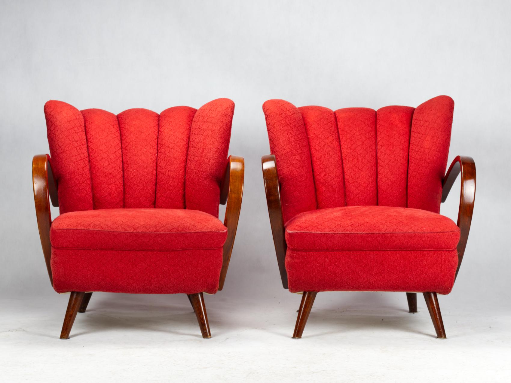Mid-Century Modern Pair of Lounge Chairs by Jindrich Halabala, 1950s
