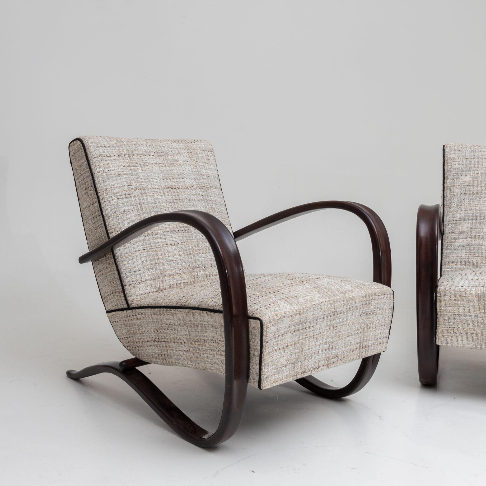 Fabric Pair of Lounge Chairs by Jindrich Halabala, Czech Republic, 1930s