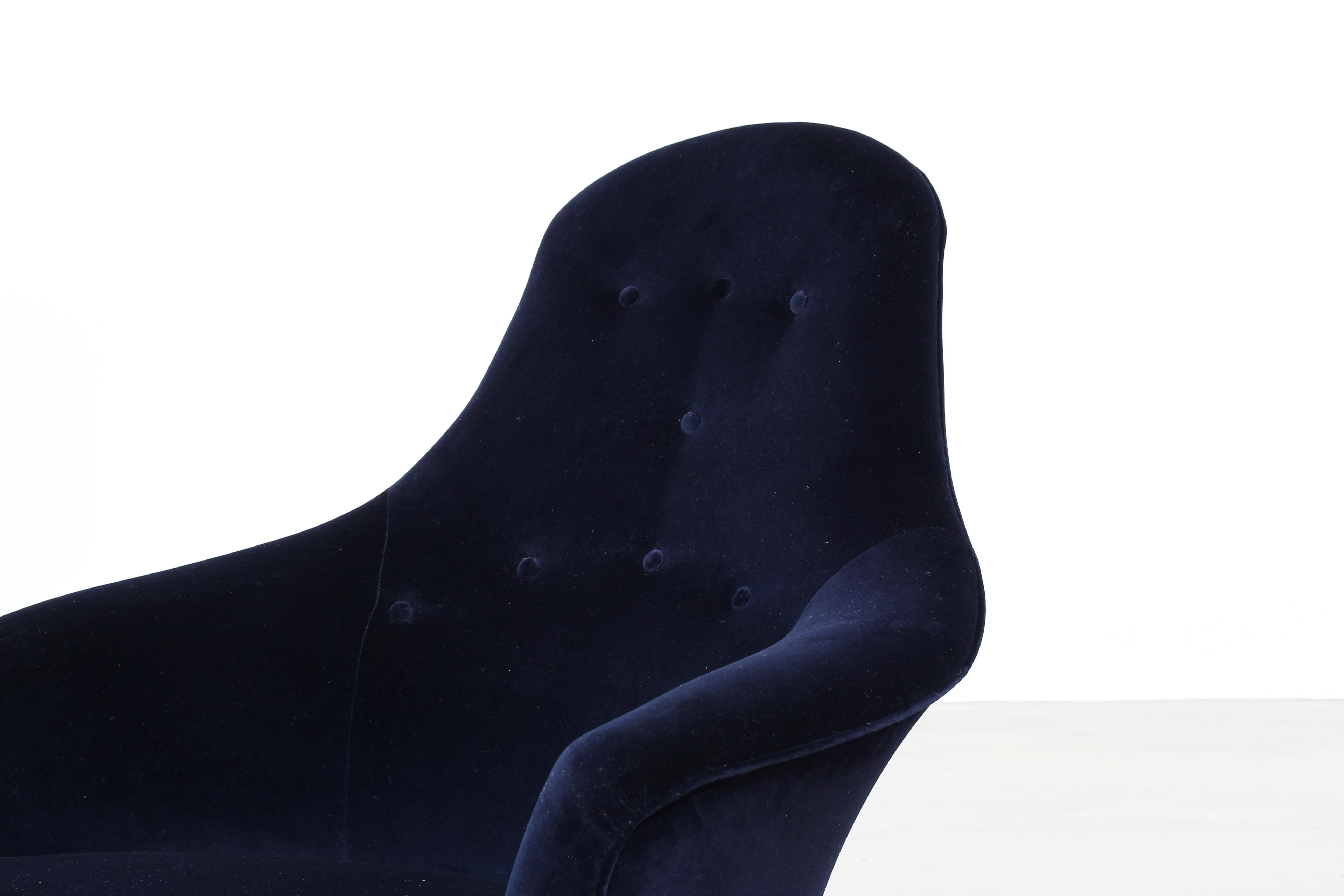 Velvet Pair of Danish Lounge Chairs by Kerstin Holmquist for Nordiska New Upholstery
