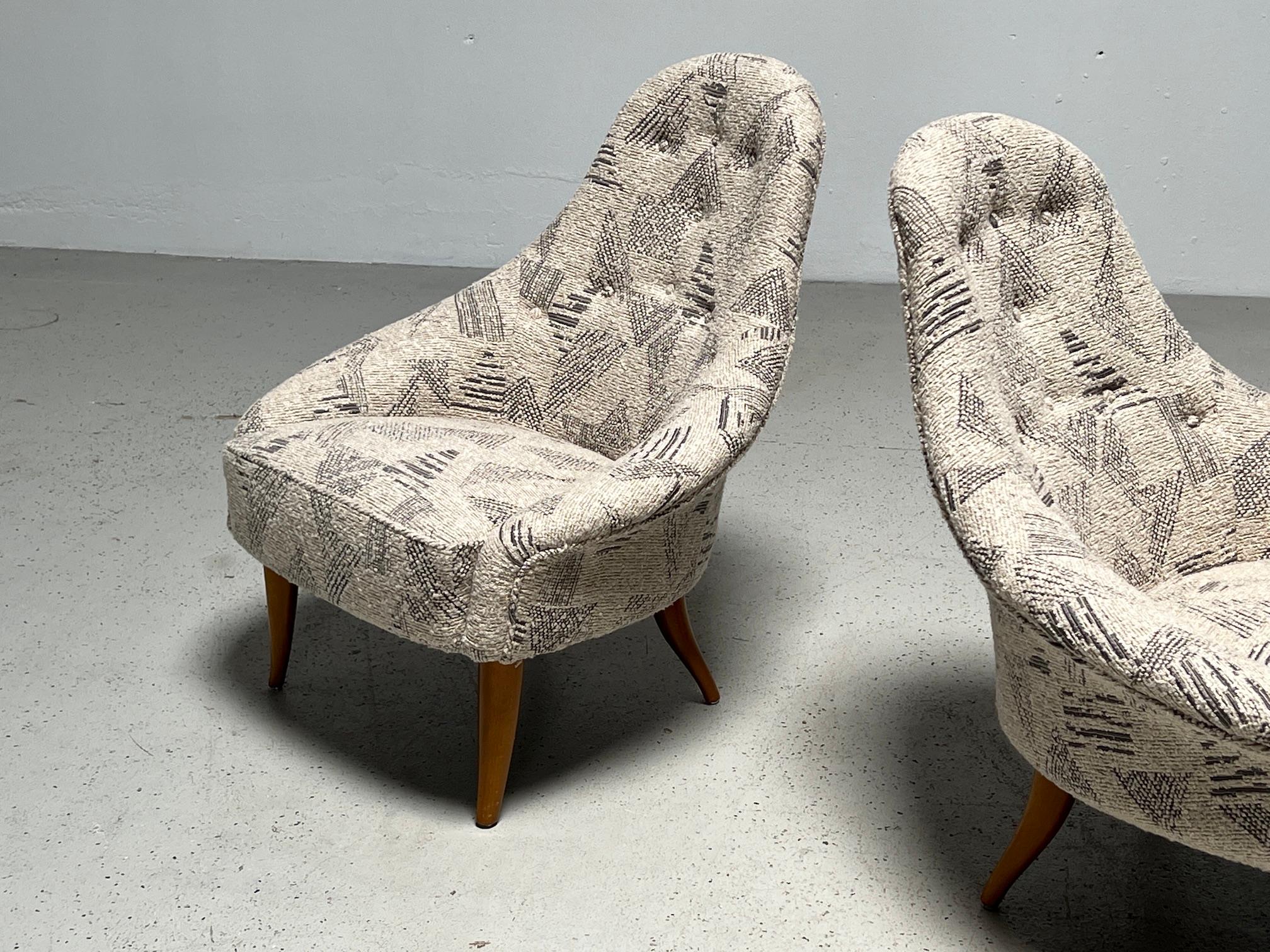 Fabric Pair of Lounge Chairs by Kerstin Hörlin-holmquist For Sale