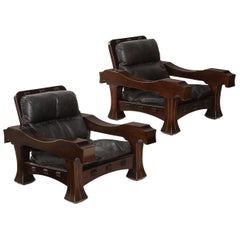 Paar Ussaro Lounge Chairs von Luciano Frigerio aus Leder:: Holz und Messing