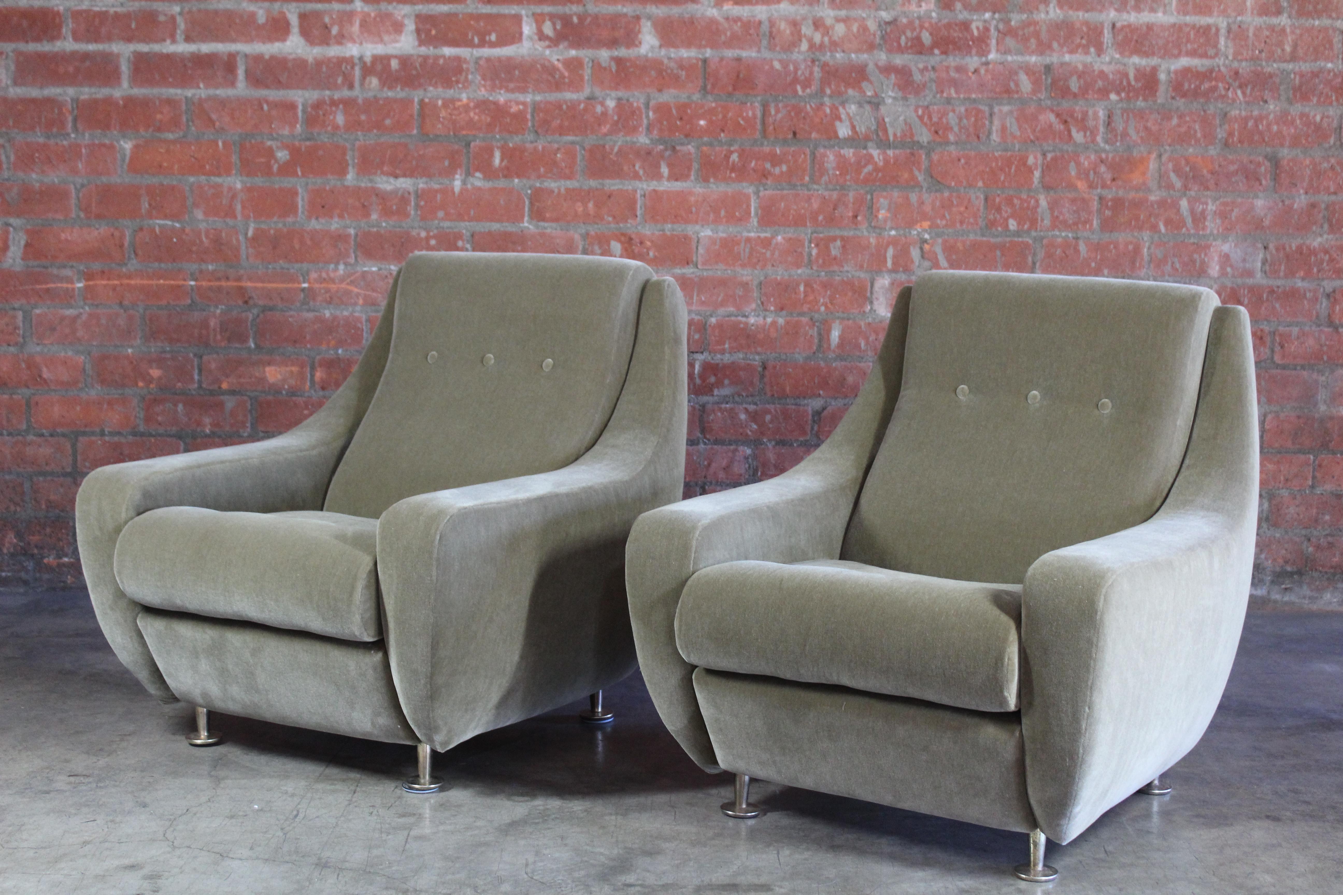 Mid-Century Modern Pair of Lounge Chairs in the Style of Marco Zanuso for Arflex, Italy, 1960s