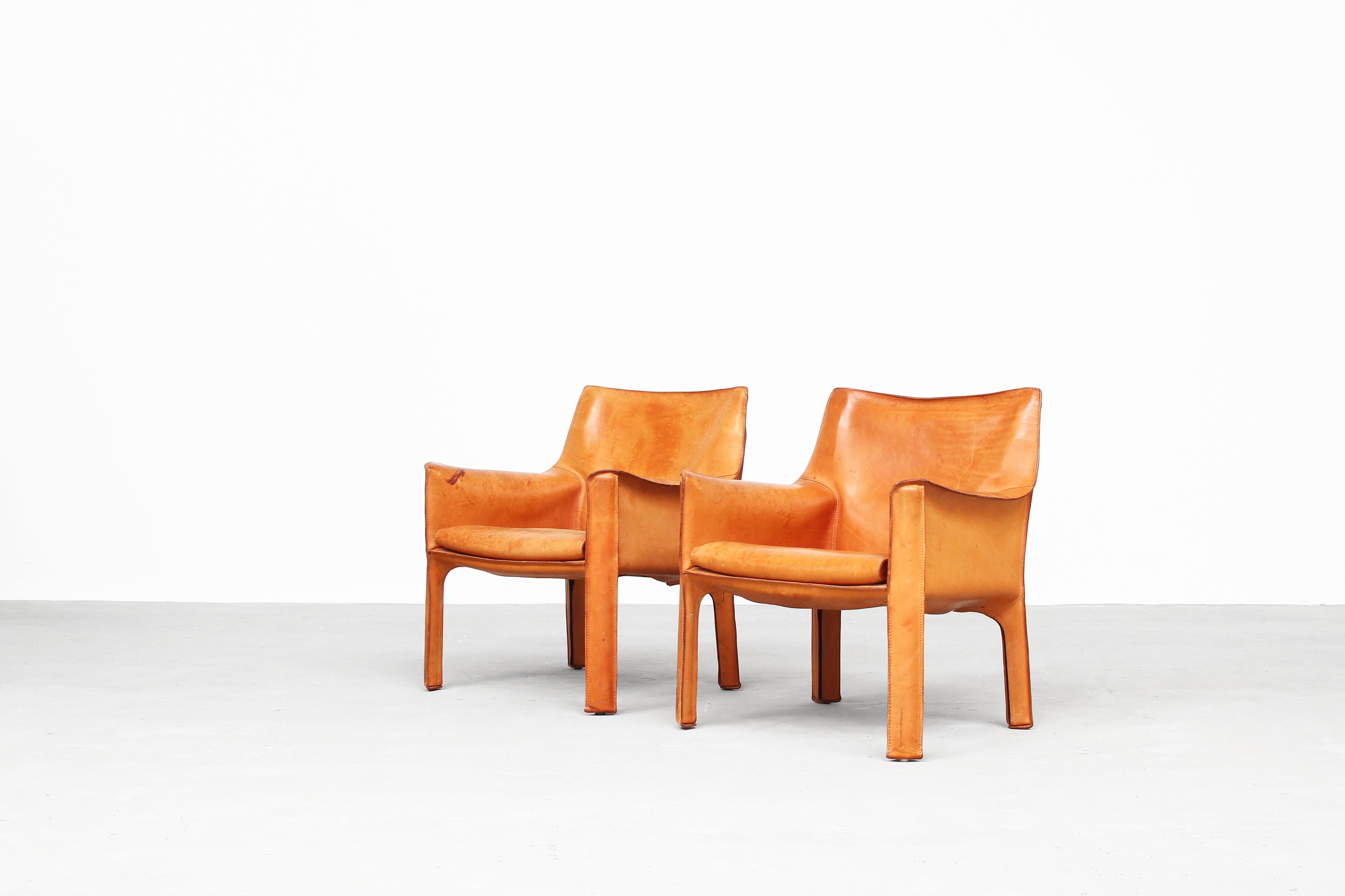 Pair of Lounge Chairs by Mario Bellini for Cassina Italy 1980s Leather In Good Condition In Berlin, DE