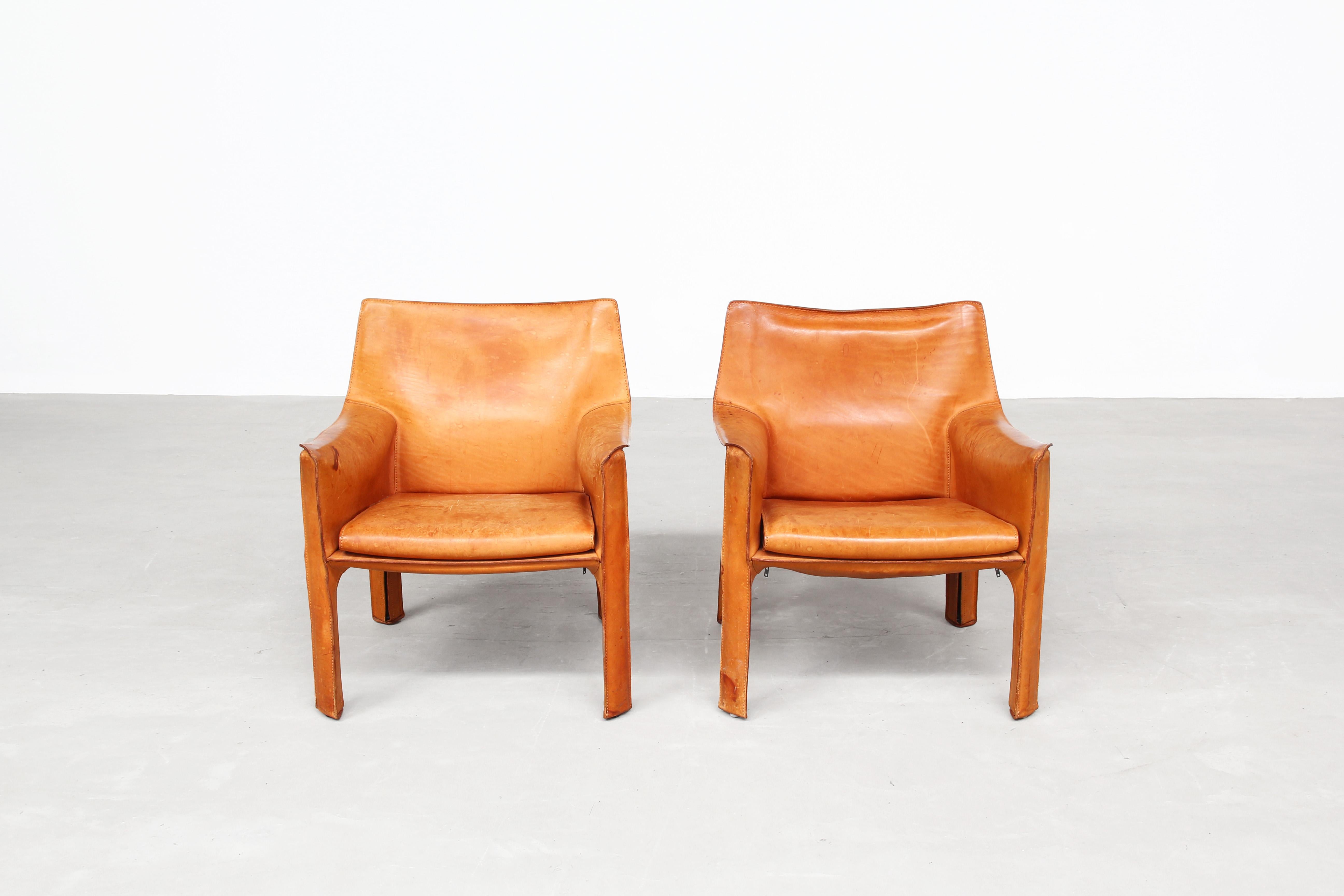 Late 17th Century Pair of Lounge Chairs by Mario Bellini for Cassina Italy 1980s Leather